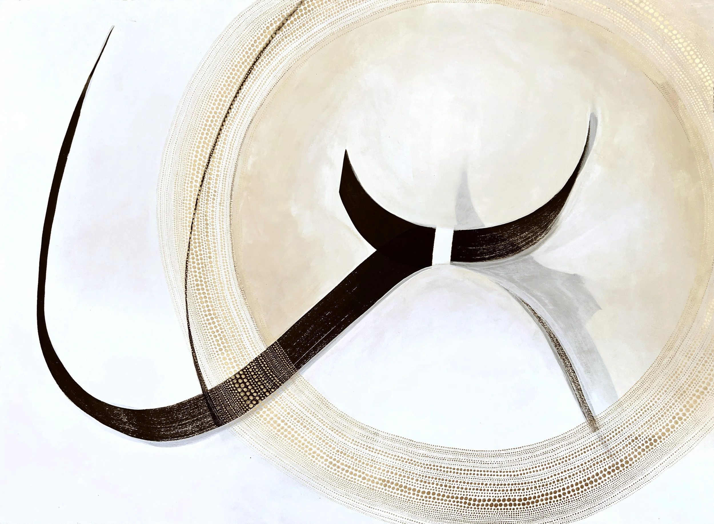 Ruptures & Mirrors 2022 27 3/4" x 33 7/8." Ink,  gesso, acrylic, & metallic gel on paper.