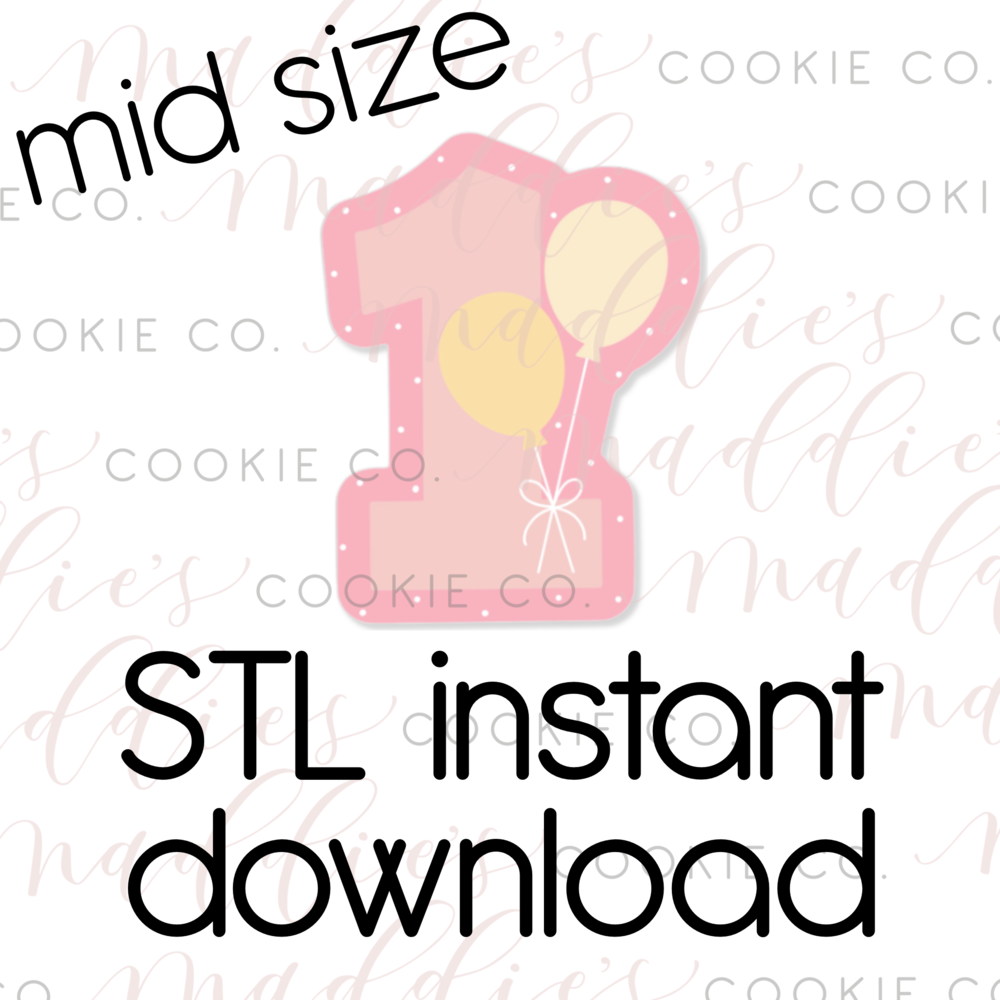MID SIZE Balloon Number 1 Cookie Cutter STL File — Maddie's Cookie Co.