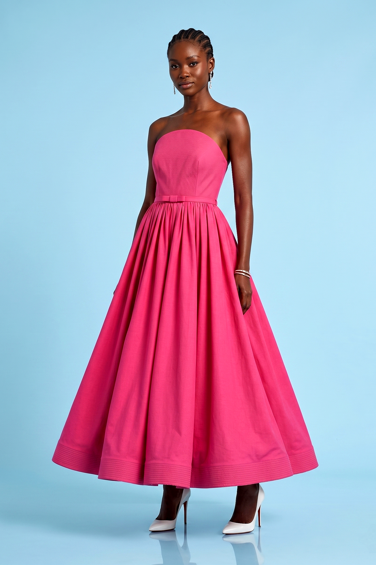 red corset midi dress Rouge | HASANOVA creating graceful movement through the midcalf hemline LPA Ilaria Corset Midi Dress