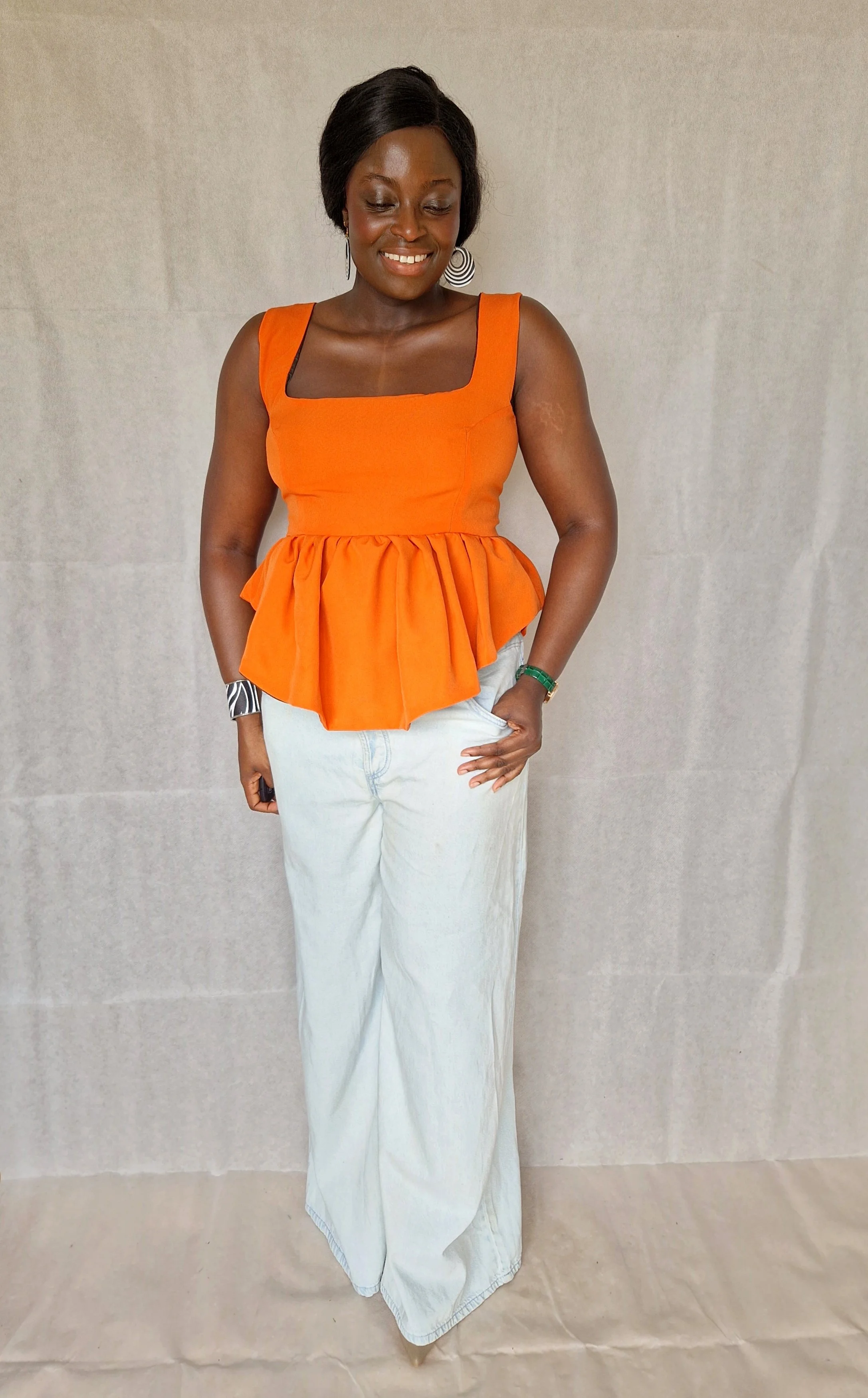 Oriana Square Neck Peplum Top