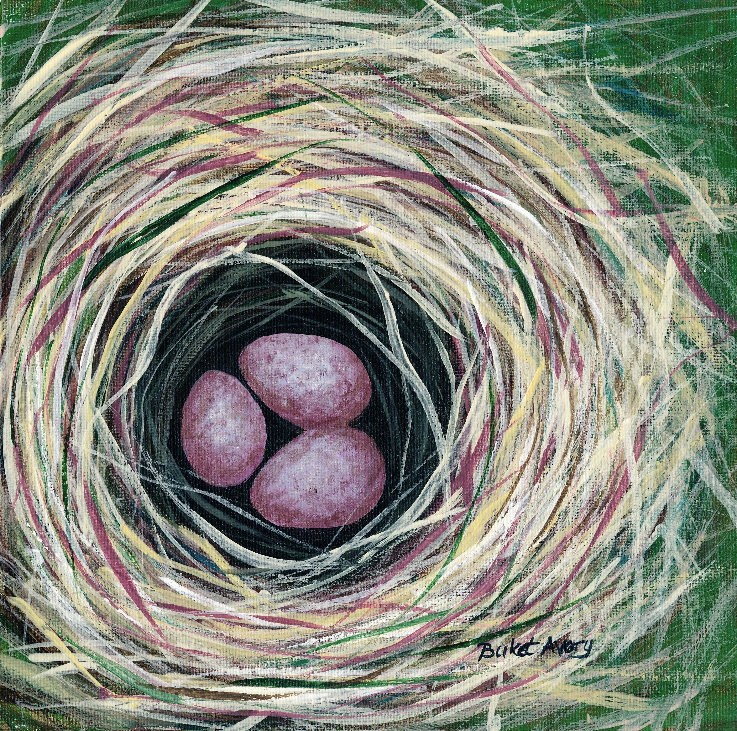 acrylic-painting-of-3-house-wren-mauve-eggs-in-+bird-nest-artist-Buket-Avery.jpg