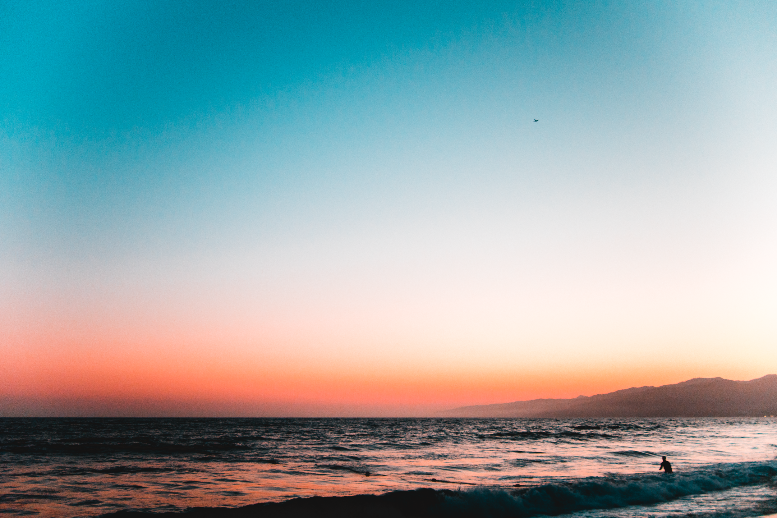 Sunset at Santa Monica Beach, California.