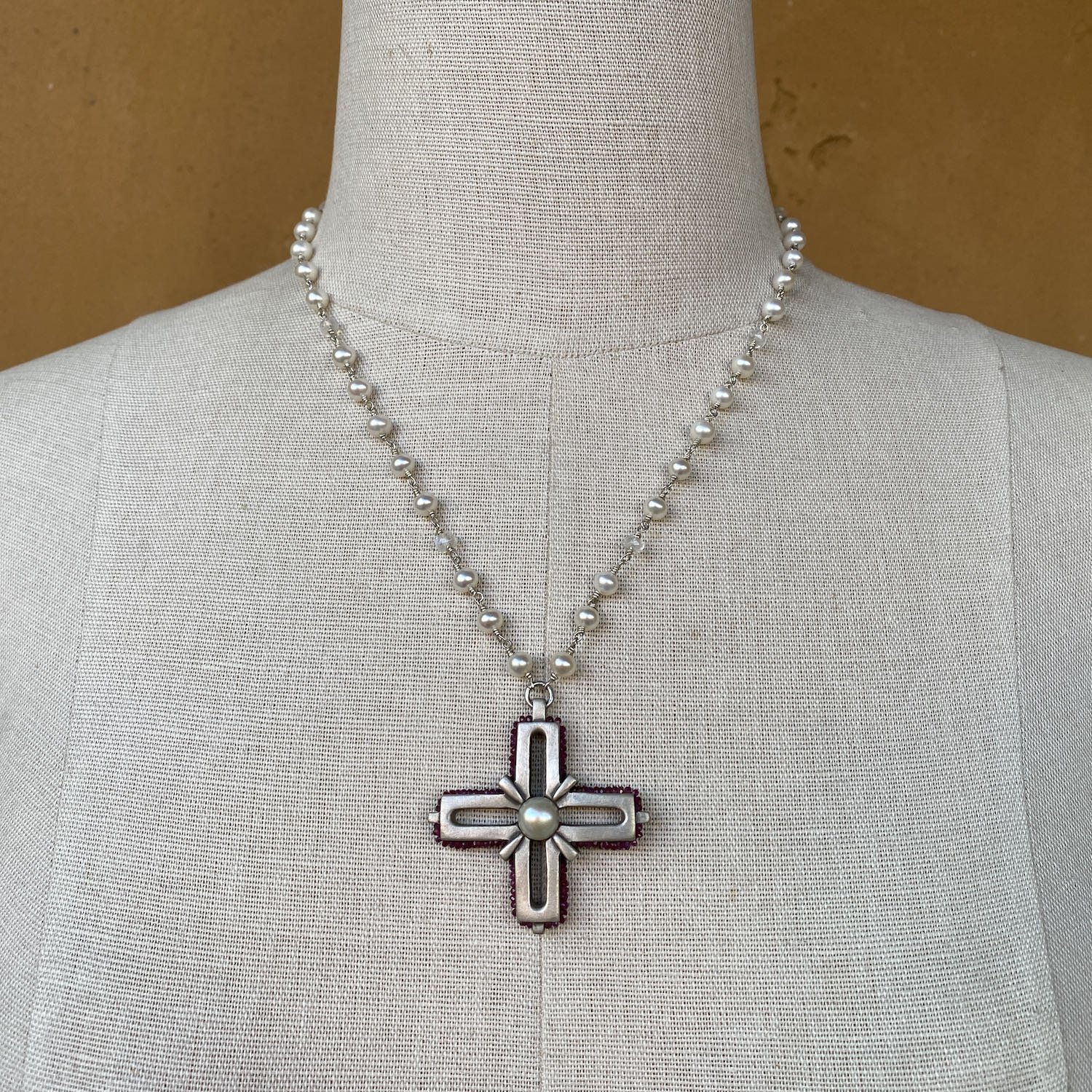 Cross Necklace with pearls garnets