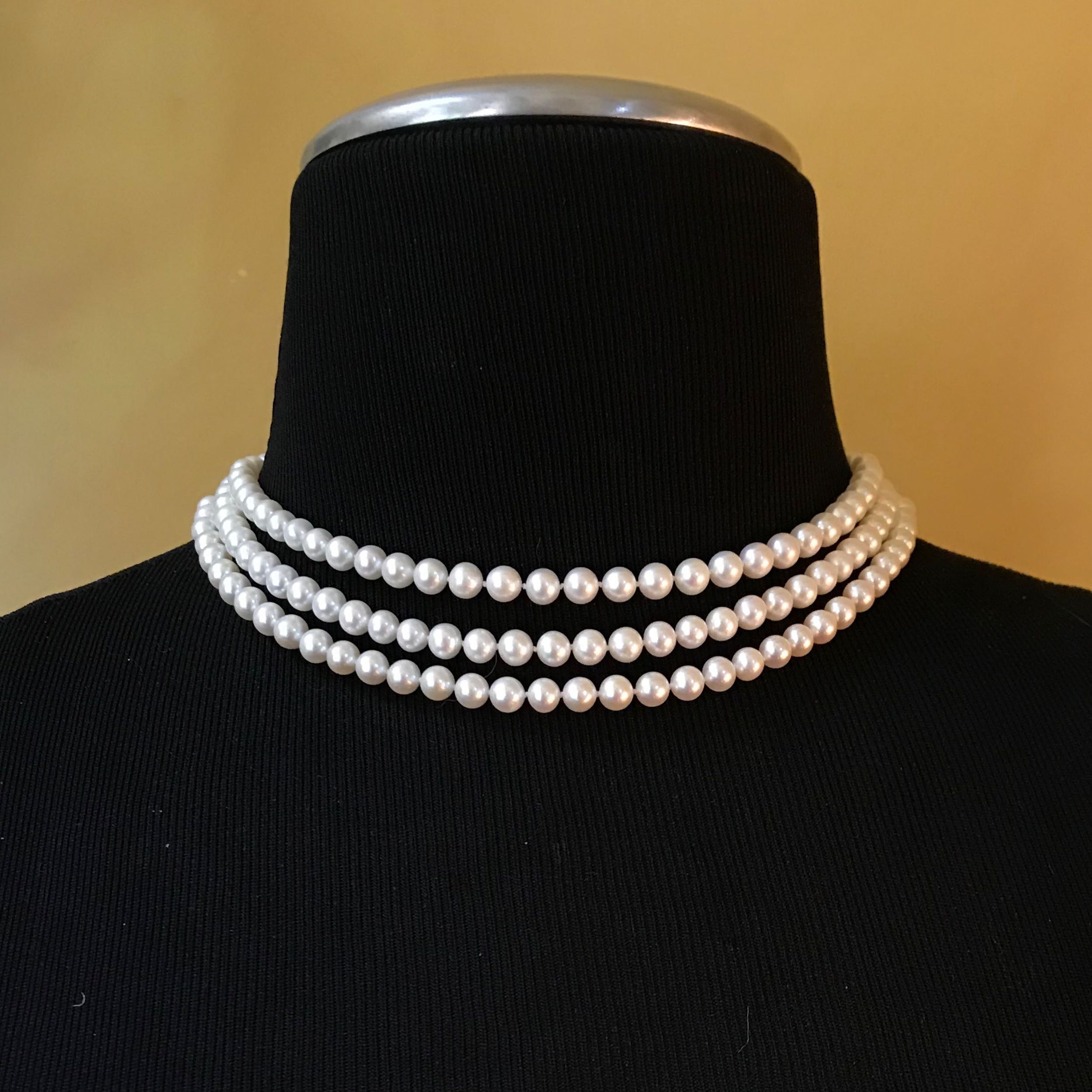 Buy quality Freshwater White Round Pearls Necklace 3 Layers JPM0106 in  Hyderabad
