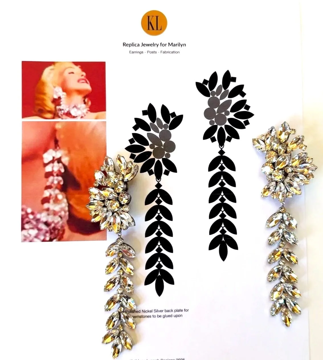 Rhinestone earrings with sketch