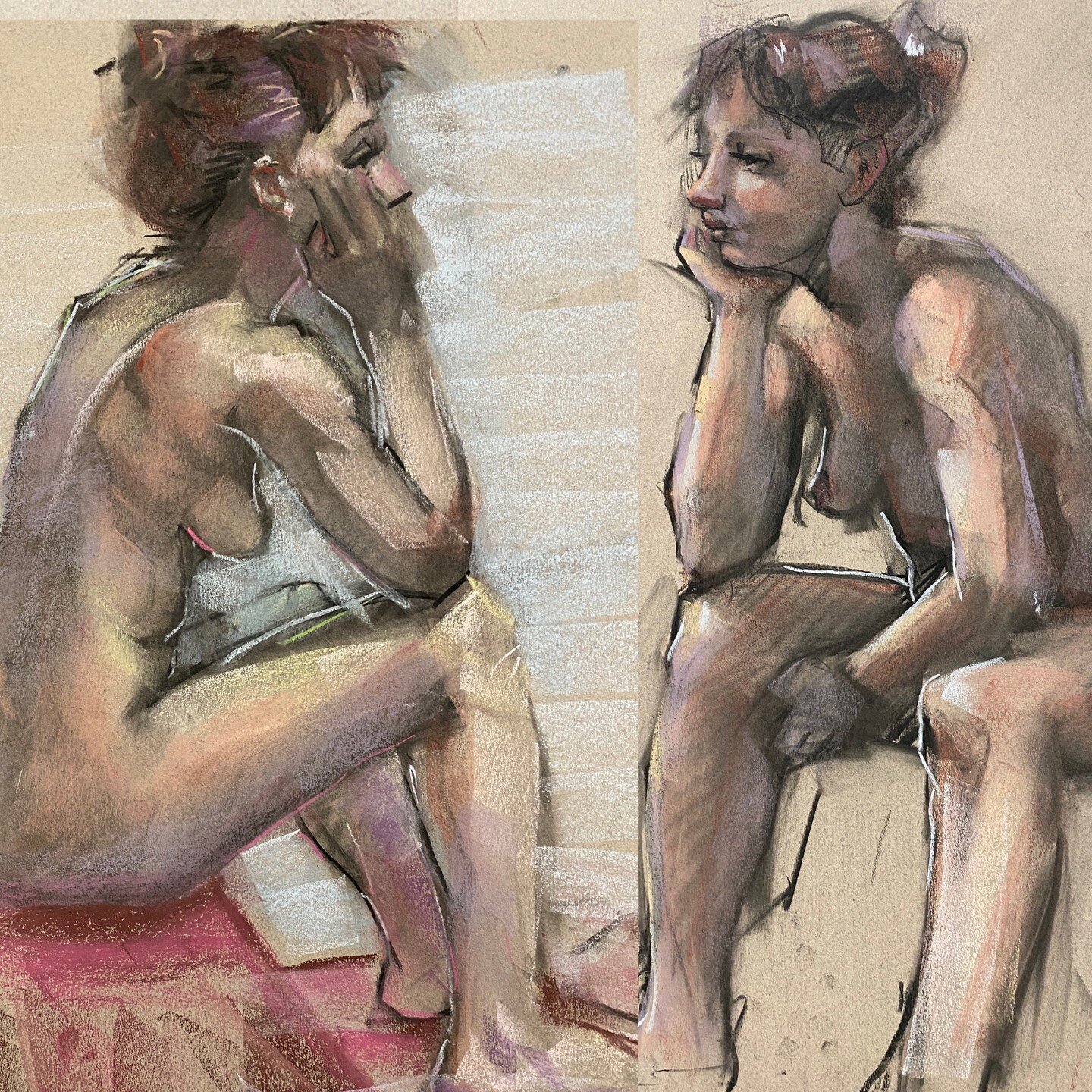Stopped by the PAAC Thur afternoon life drawing two weeks ago as Diana Oliphant was modeling. These are two views of same pose (no mirrors :-). @diana_jean_o will return to model our Tue short pose on April 16th. Here's our lineup: Mar 12: @mauvais.a