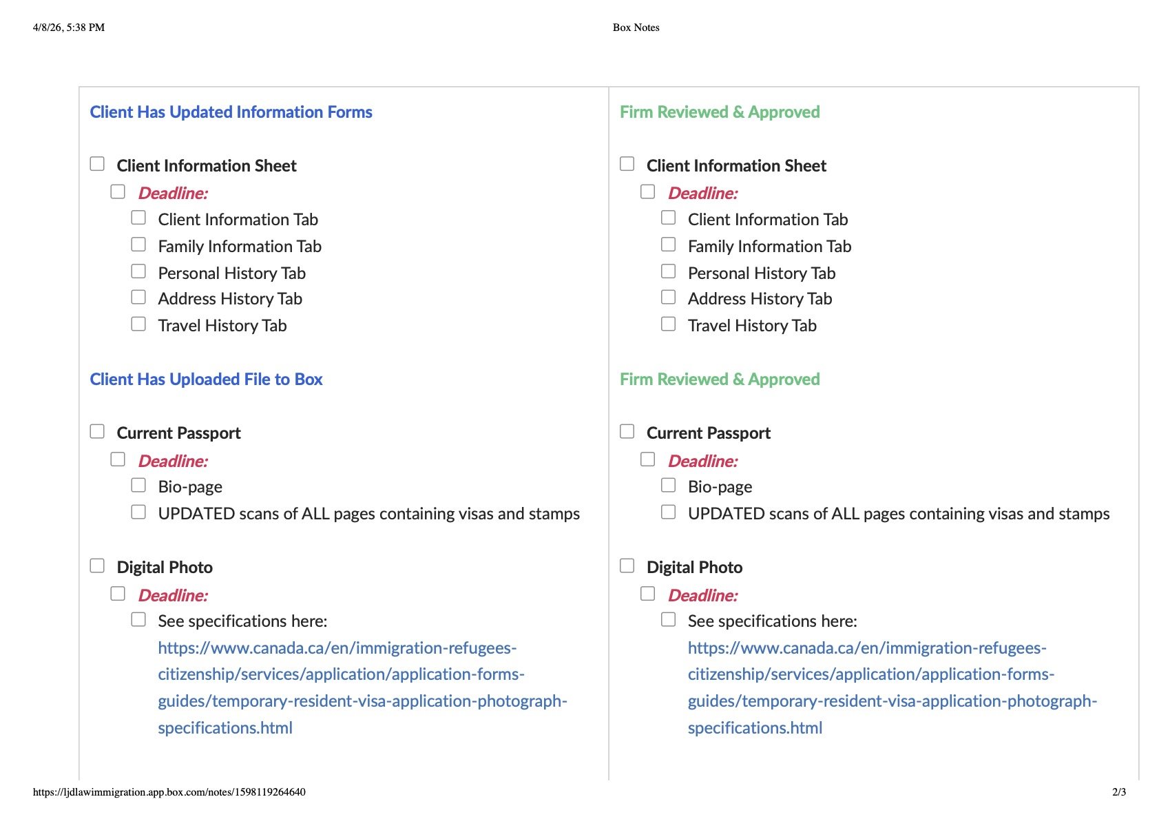 Other Engagement Checklist