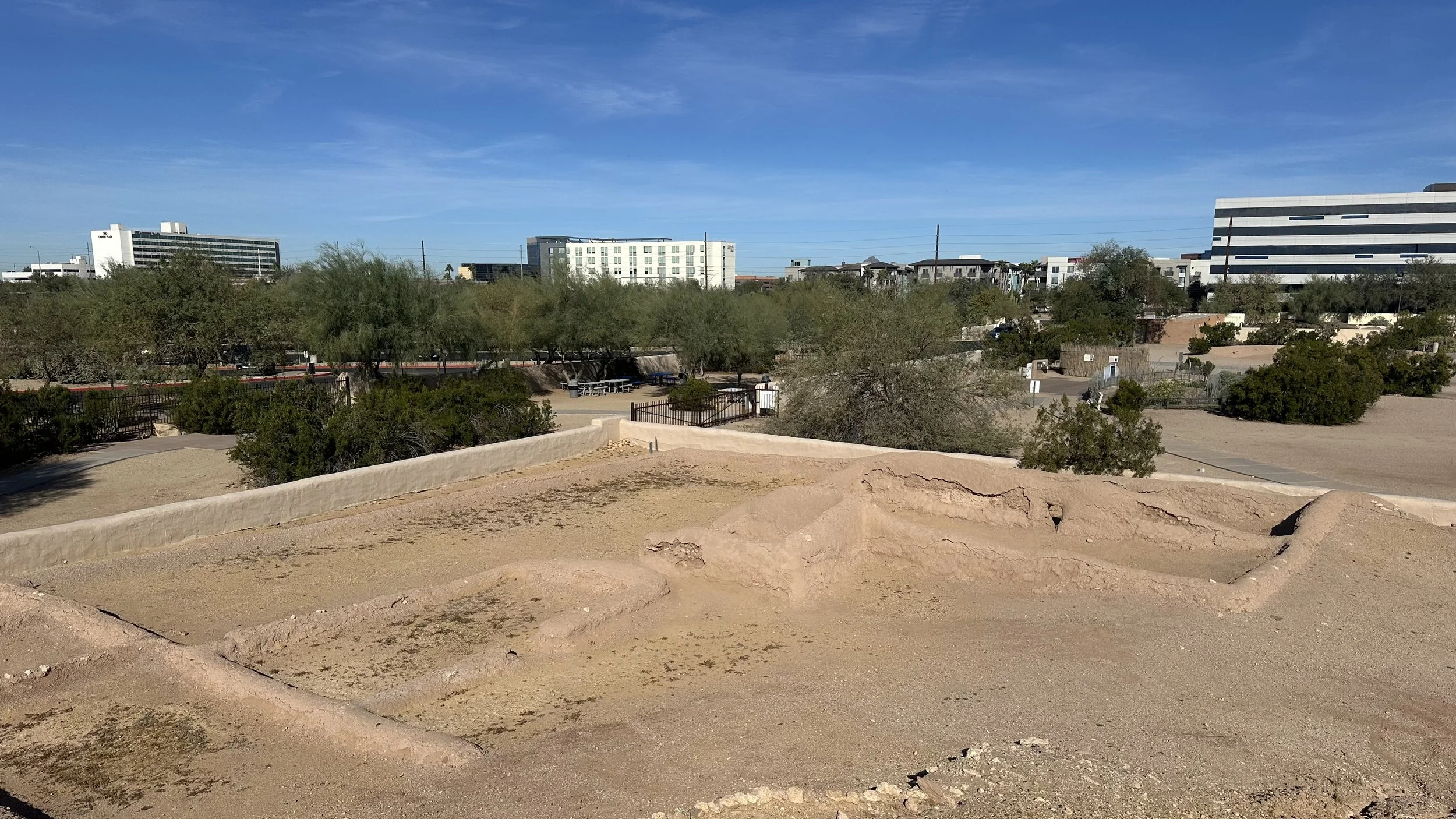The S’edav Va’aki Hohokam Platform ruins is a National Historical Landmark and Museum near the Phoenix airport. The Platform Mound is one of the largest of the 95 found in Arizona. There’s a small amount of artifacts (mostly recreations) in the museu