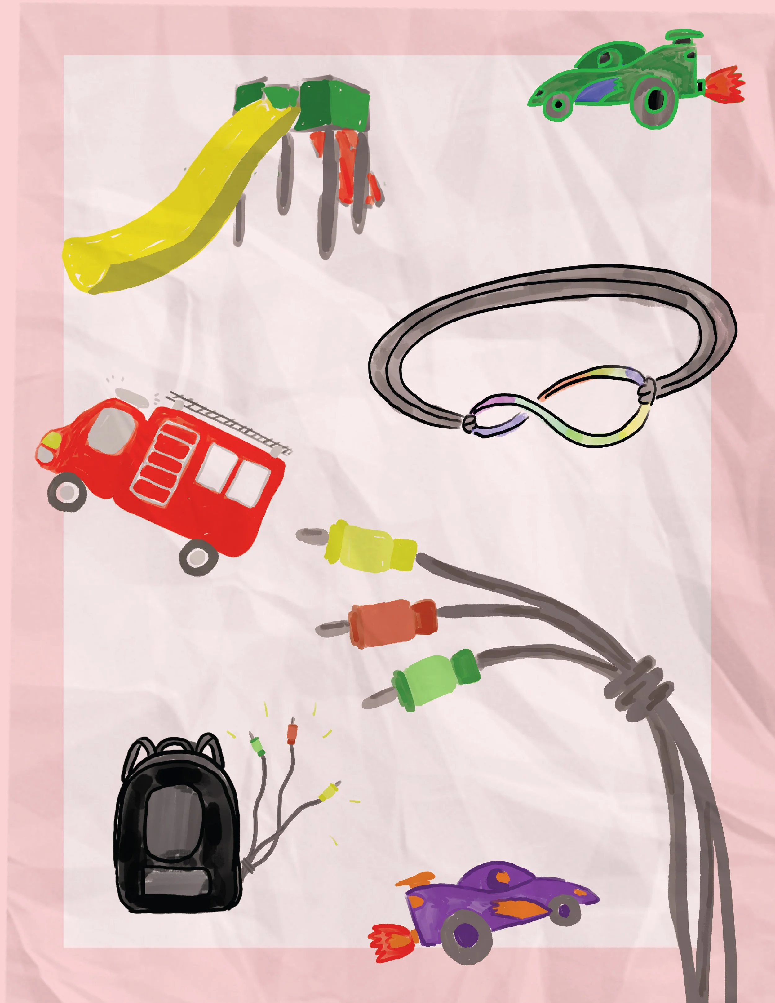 Illustrations for the NYU Advanced Film, "The Shocking Backpack." Writer/Director: Cesar Llanos