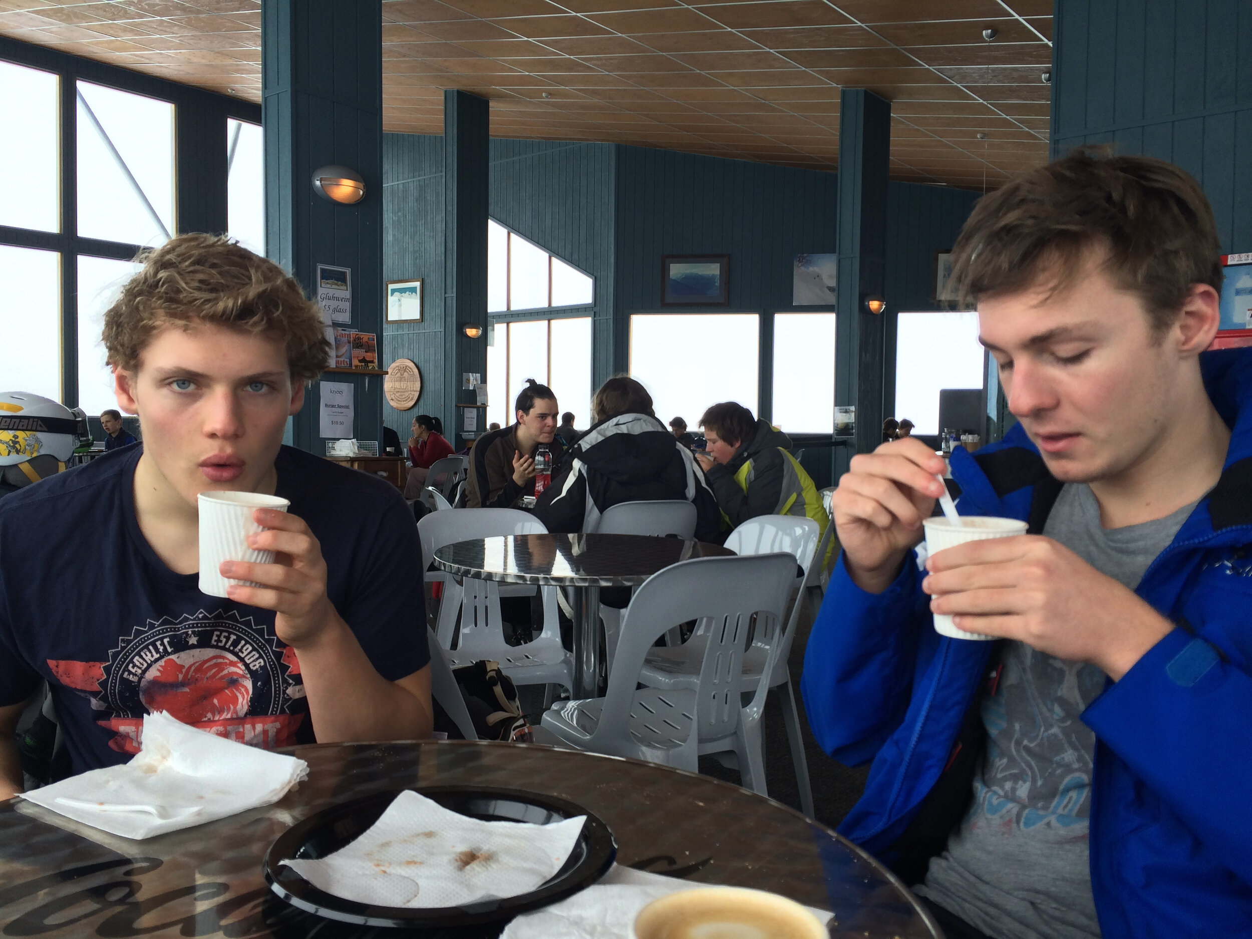 Nothing like a hot chocolate and jam donut at Dicky Knees, Falls Creek