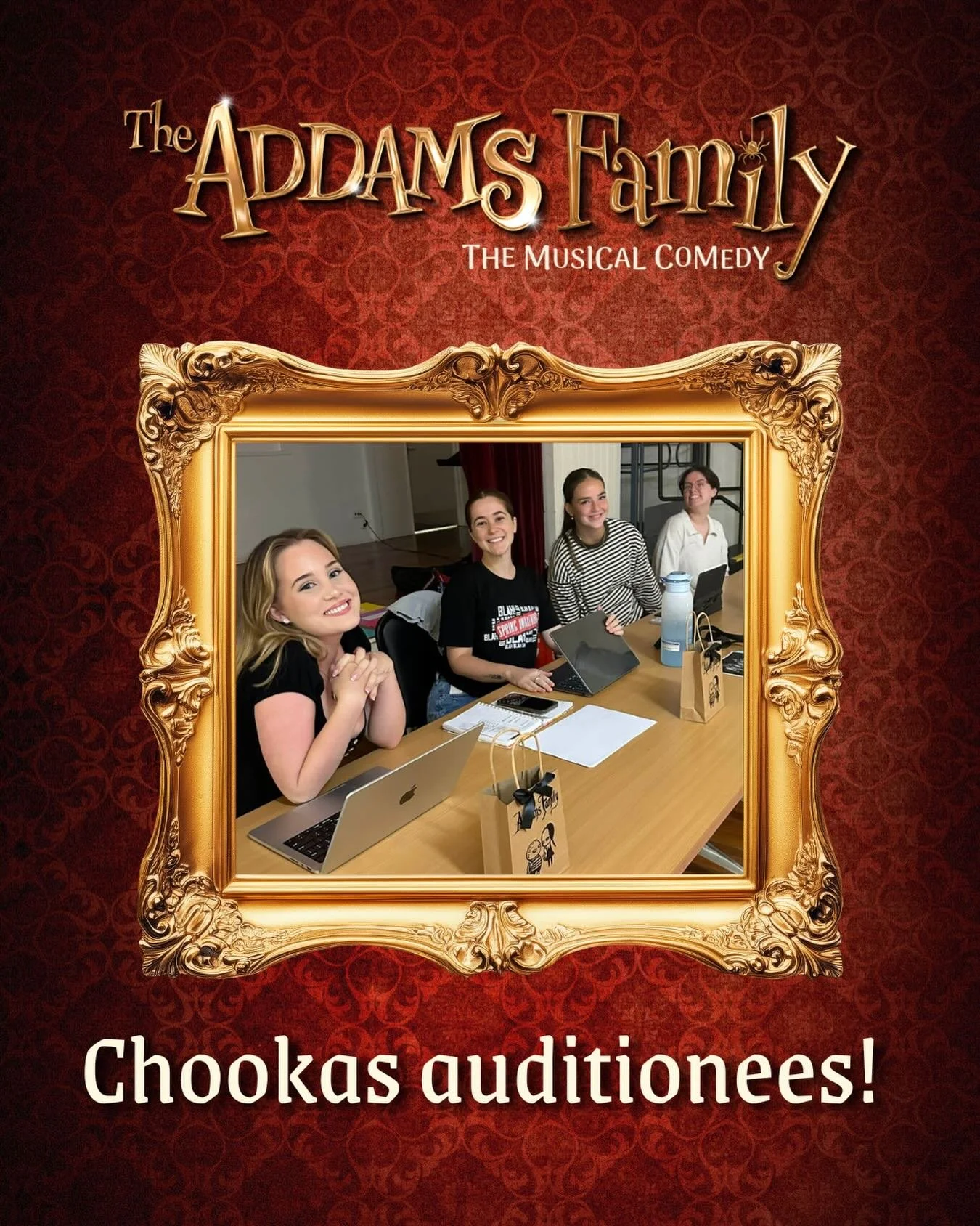 Break a leg, ghouls! 🖤

The Addams Family production team are dying to meet you all! 💀

Whether you&rsquo;re bringing creepy, kooky, or spooky energy to auditions, we can&rsquo;t wait to see what you&rsquo;ve prepared.

Chookas to all our auditione
