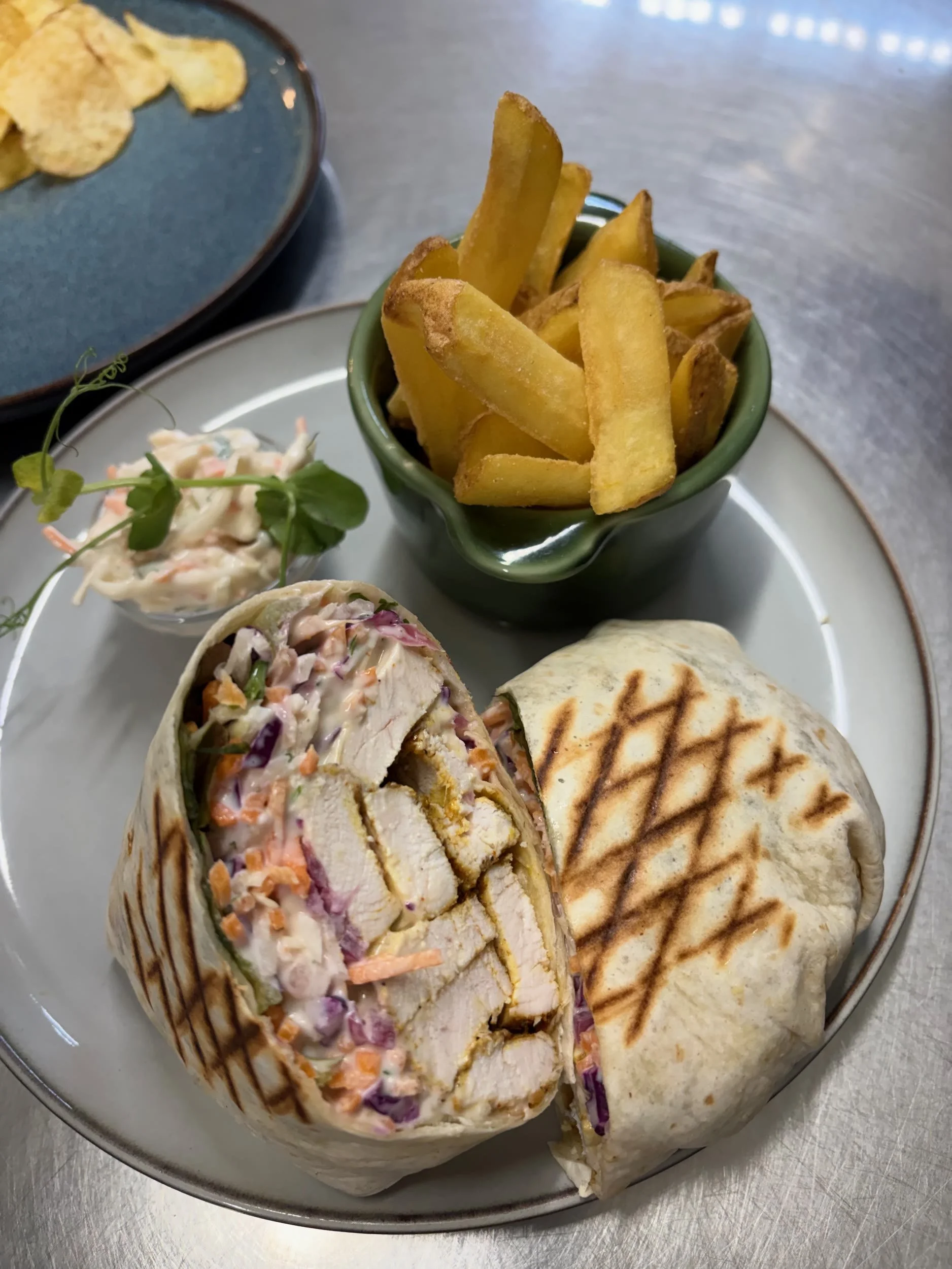 Chicken shawarma wrap with chips