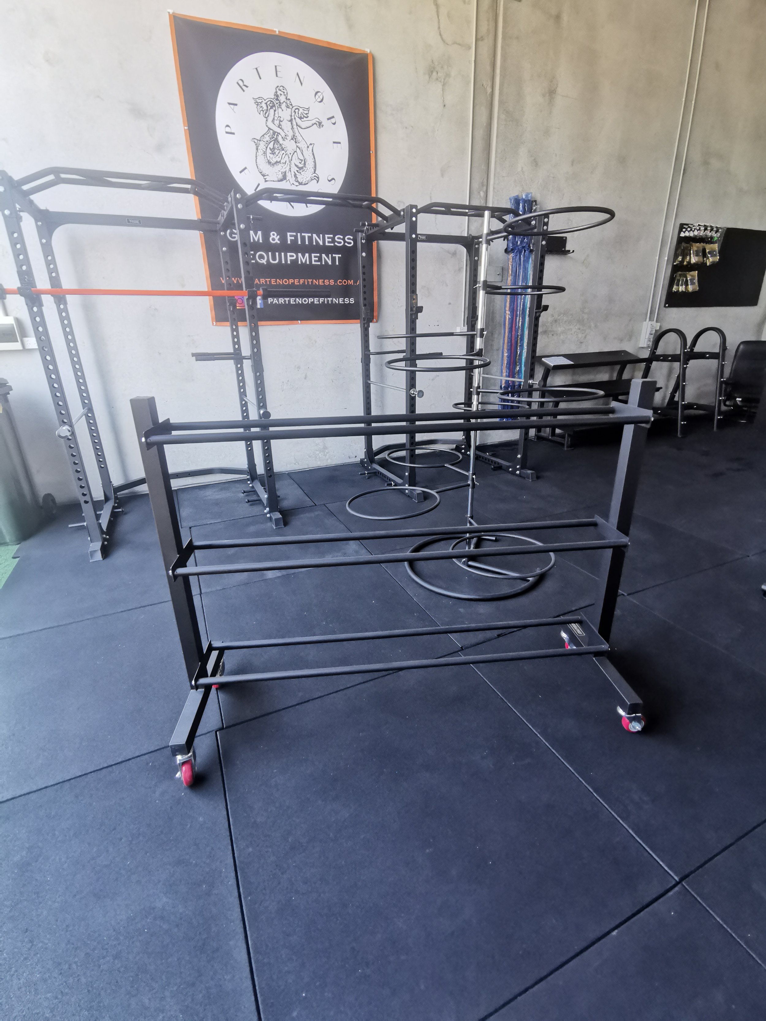 wall ball rack at the gym
