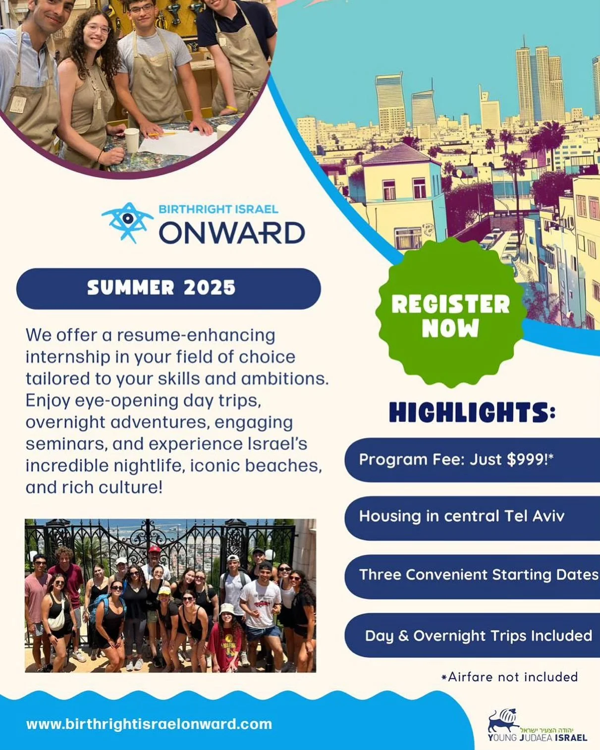 Our sign up for Onward this summer is now open!! This trip can work with Birthright too (sign up for that will open in January). 

Sign Up: https://www.birthrightisraelonward.com/

If you have any questions message us or reach out to Lidar.