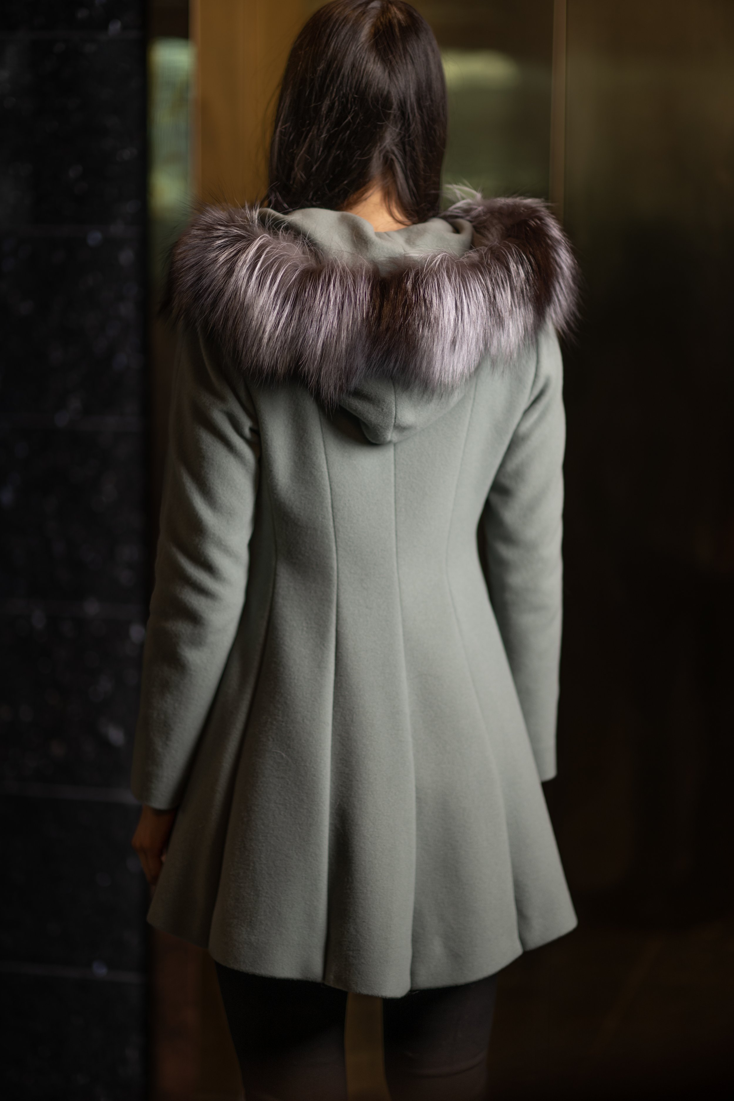 Cashmere Coat With Fox Fur Hood Grey Wool Coat With Fur Hood Cheap