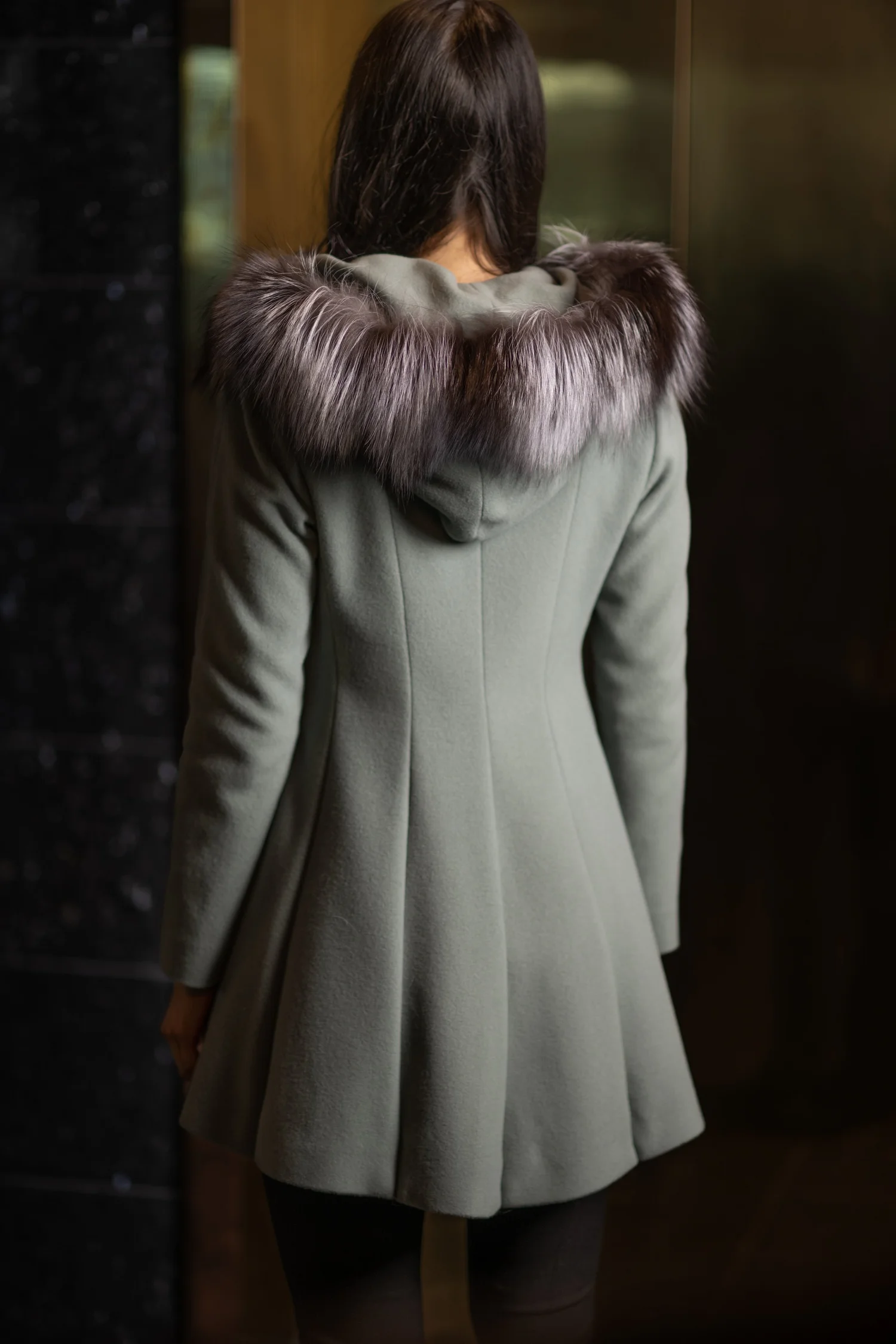 Cashmere Coat With Fox Fur Hood Grey Wool Coat With Fur Hood Cheap