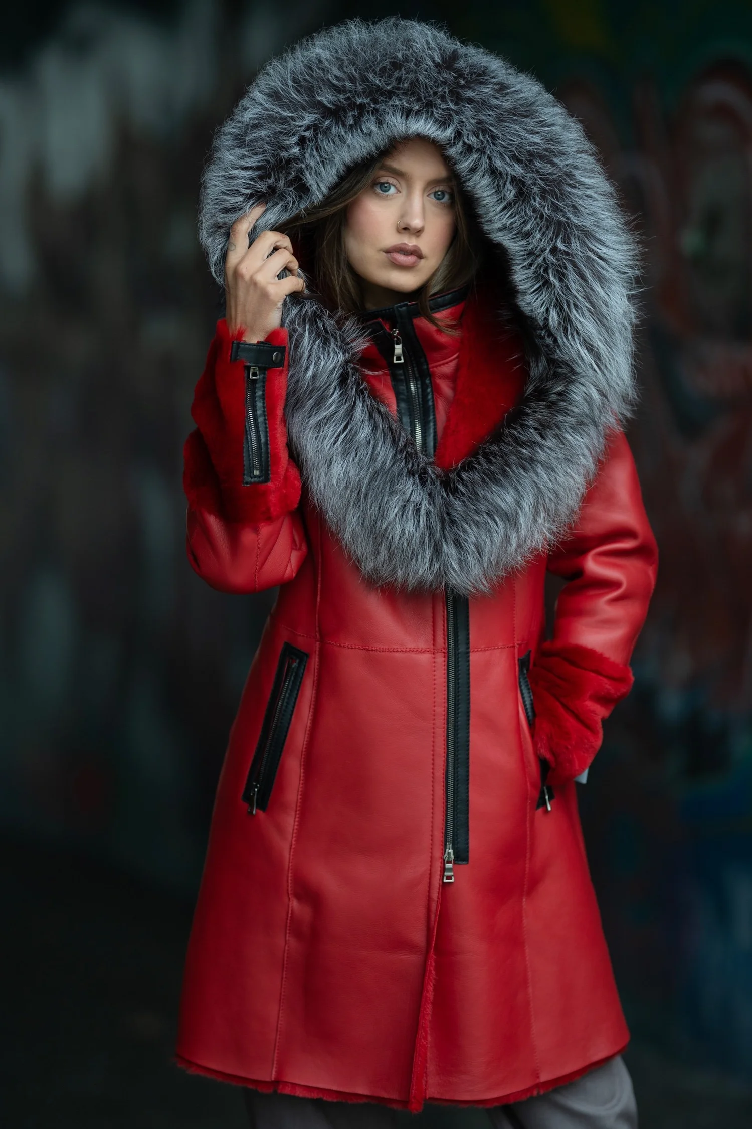 Fusa極暖伸縮RED起毛 アクアF 5ｘ3ｍｍBZセミドライオーダー料込 Leather/Sheepskin Fox Jacket — Always in Vogue