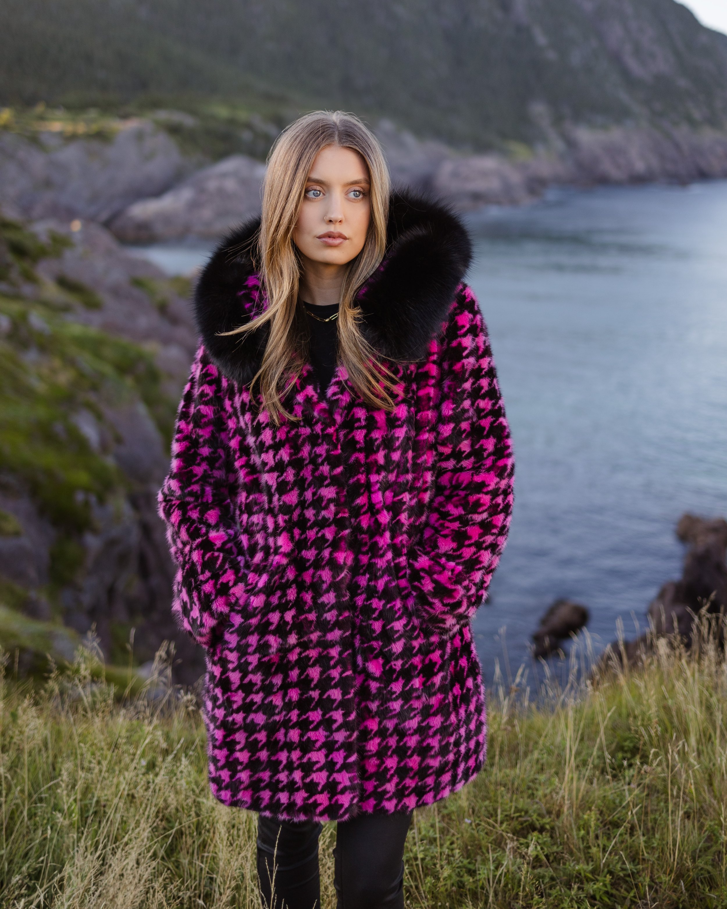 Mink fur jacket with fox fur collar and cuffs: FurSource.com
