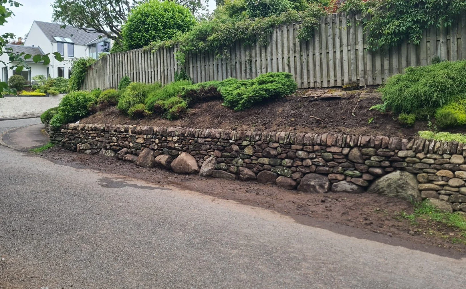 Drystone retaining wall in Bridge of Allan, Stirling.