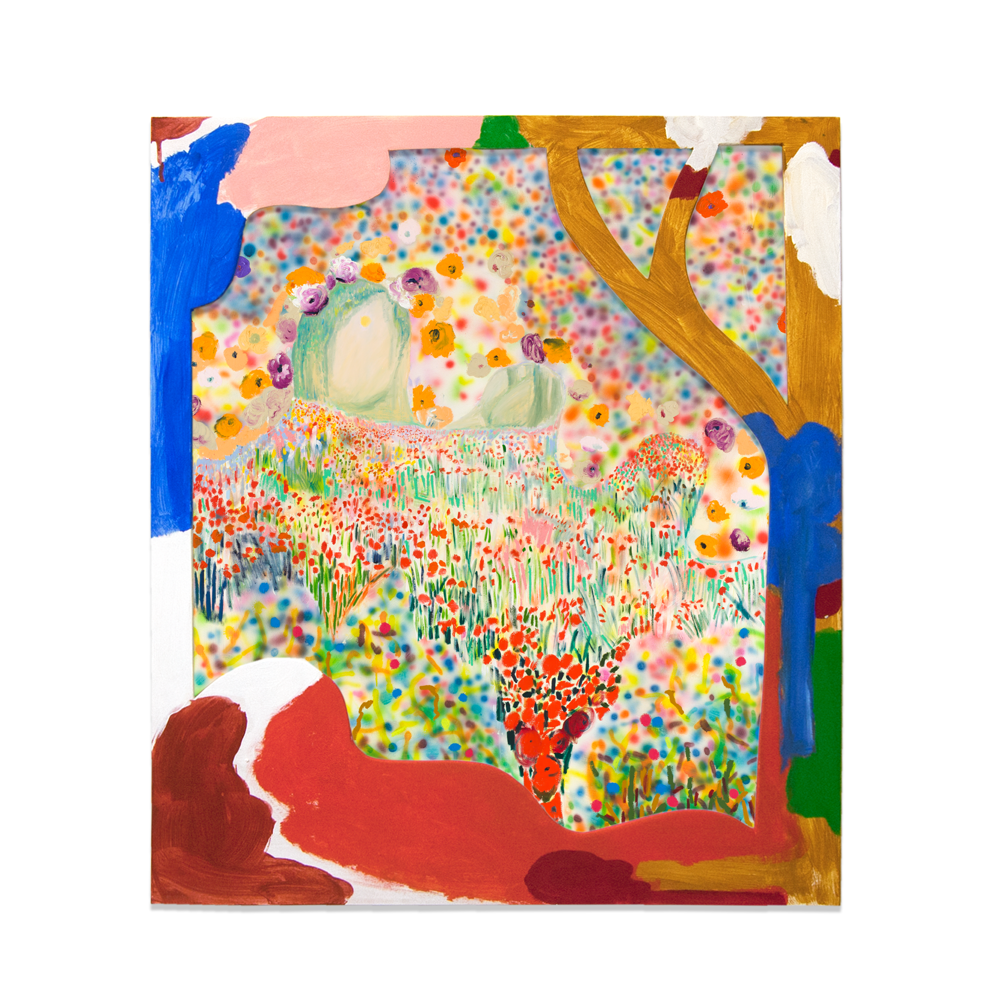 Shara Hughes, "It's More than a Guilty Pleasure," hand-painted shaped frame with archival pigment print. Produced directly with the artist for Exhibition A's NADA Miami presentation.