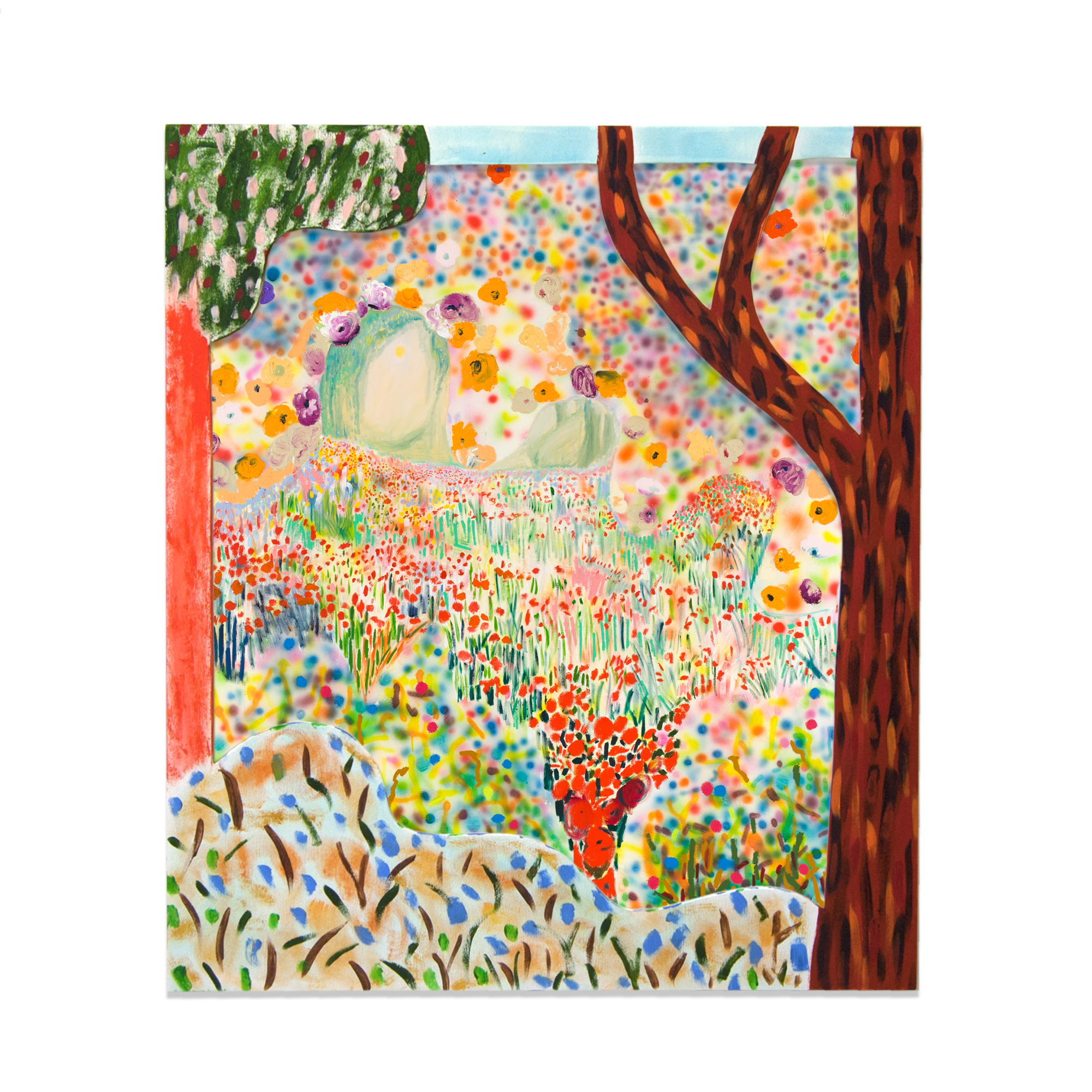 Shara Hughes, "It's More than a Guilty Pleasure," hand-painted shaped frame with archival pigment print. Produced directly with the artist for Exhibition A's NADA Miami presentation.