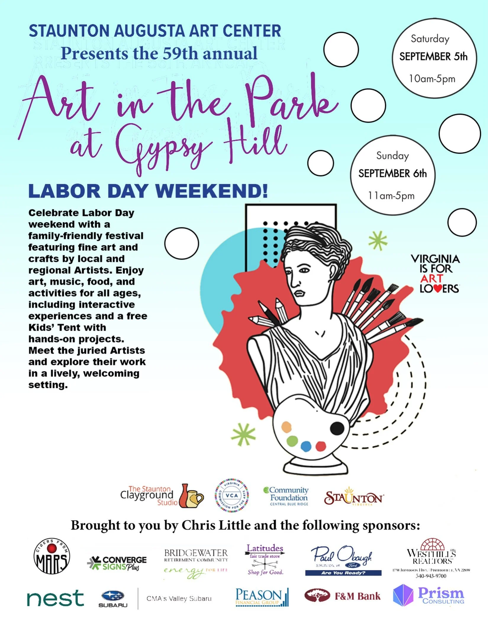 🦋🌳☀️We&rsquo;re happy to say we&rsquo;ll be at Art in the Park at Gypsy Hill Park this Labor Day Weekend! Hours are 10 to 5 Saturday and 11 to 5 Sunday&hellip;..The weather looks good so come out and see us!☀️☀️☀️
#gypsyhillpark 
#thepetalandwheel 
