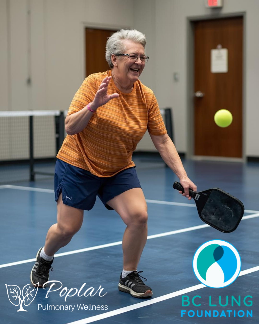 Woman playing pickleball.
