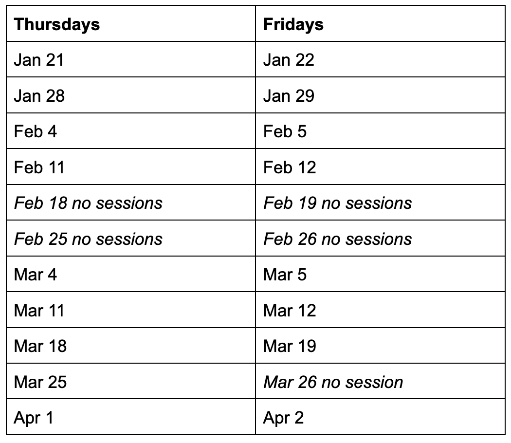 Inhaler Workshop Schedule 2027
