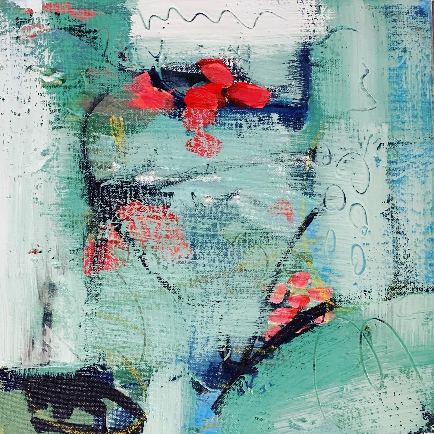 "Ice Blue I", 12"x12"x.75". acrylic and mixed media on canvas