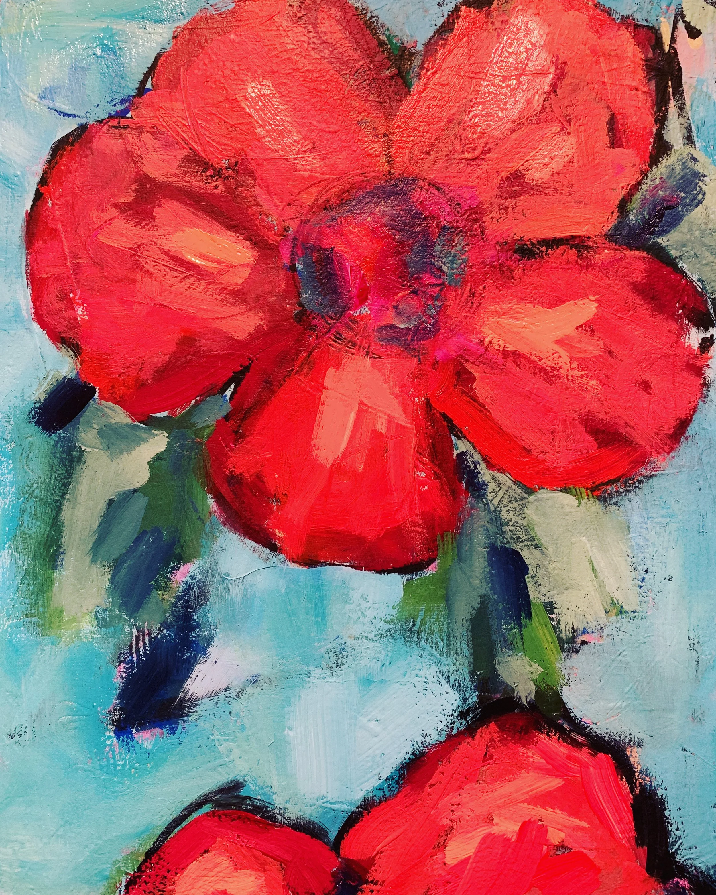 "Big Red Pansies",  16"x24", acrylic on .75" canvas 