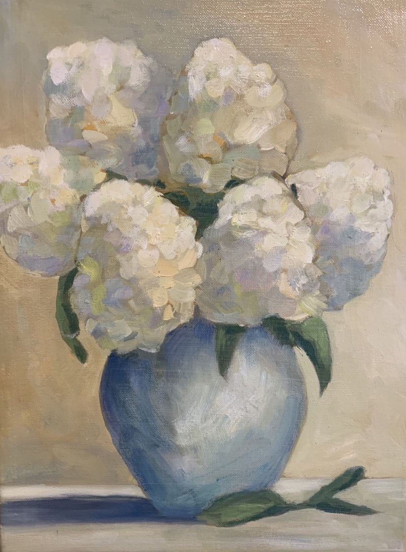 "White Hydrangeas", 16"x20"x.75", Oil on canvas