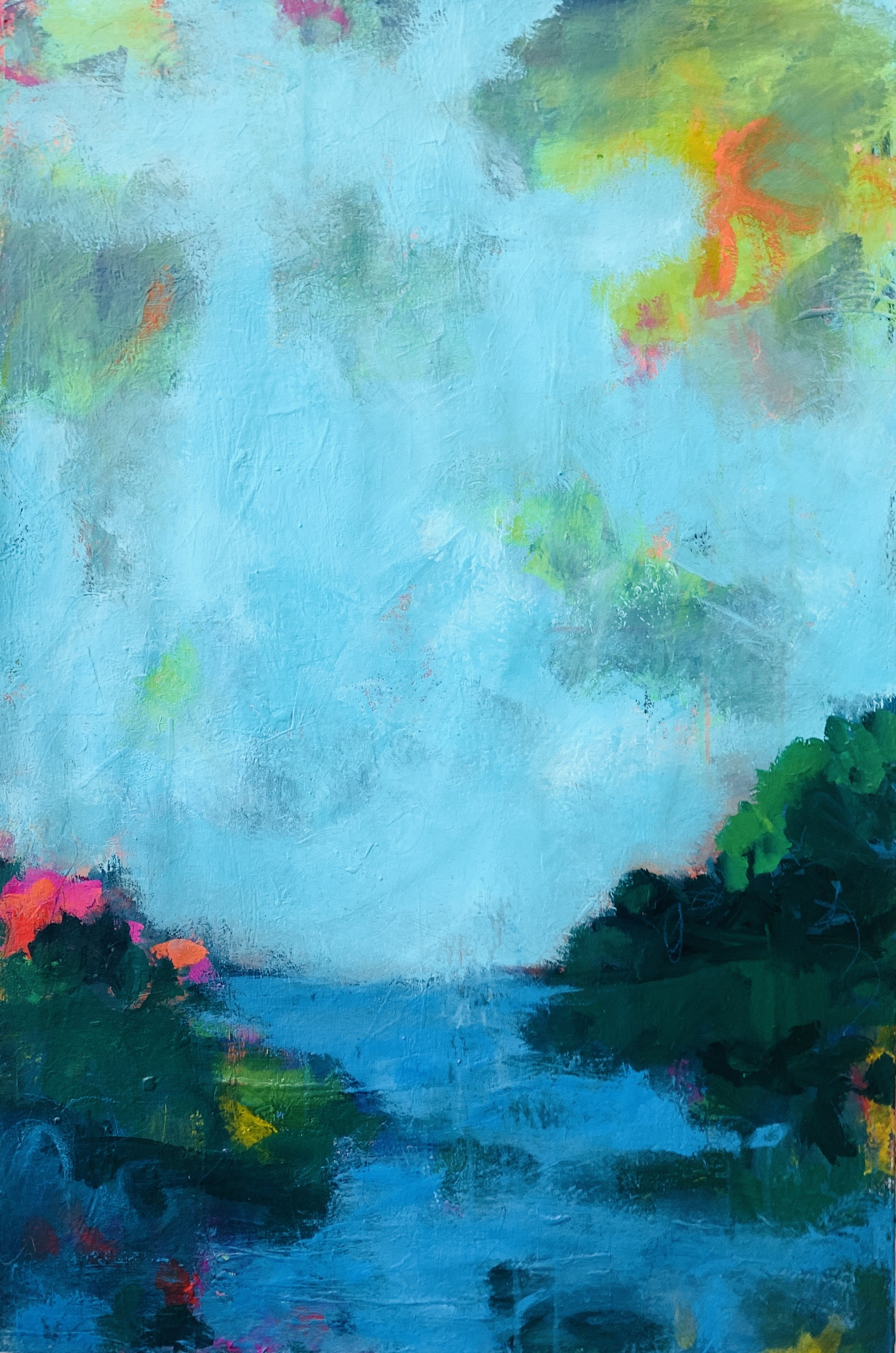 "Seeing into the Waterfall", 24"x36". Acrylic and Mixed Media on 1.5" canvas