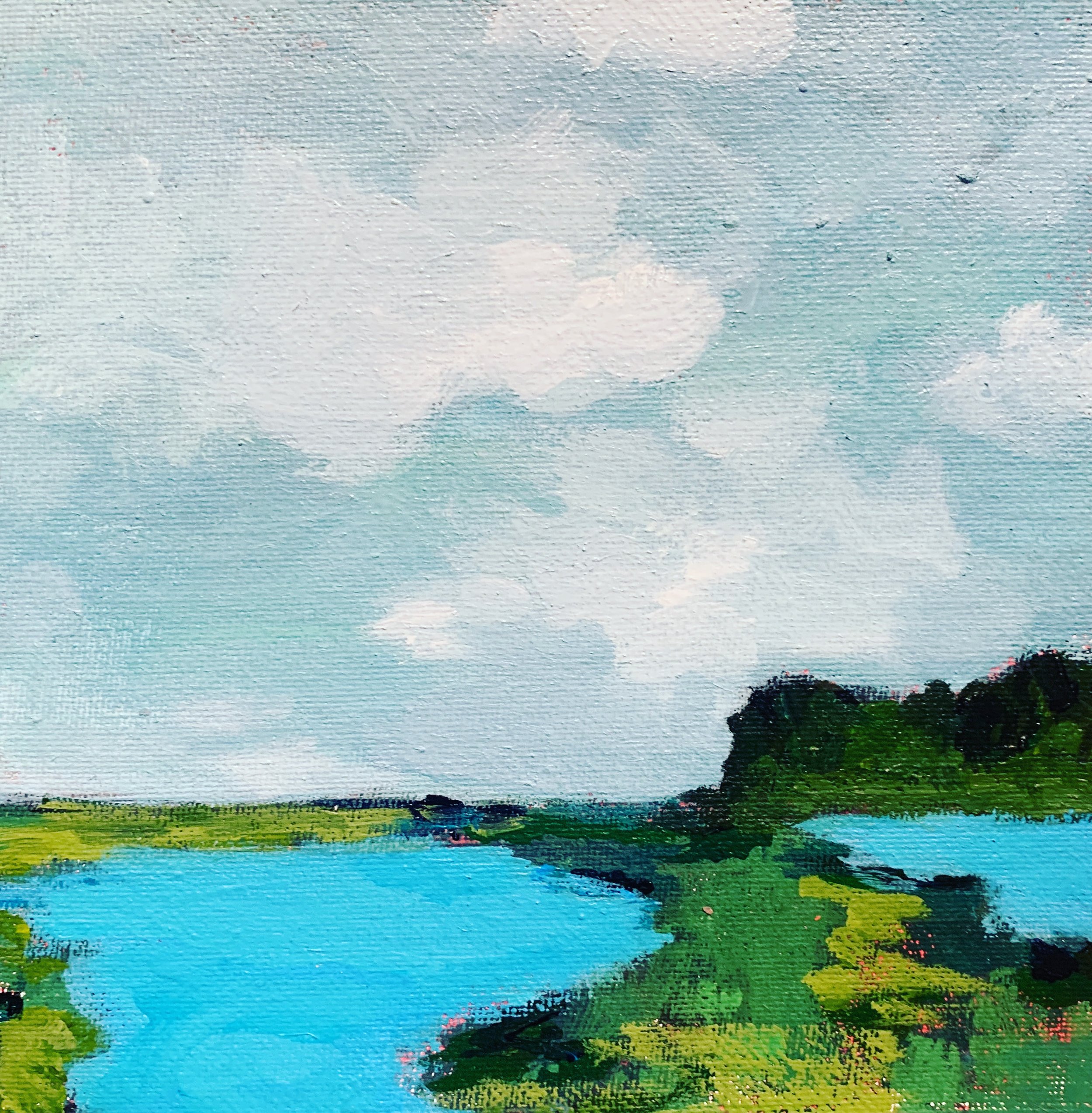 Peaceful Meadow, 8"x8"x.75 framed in maple frame