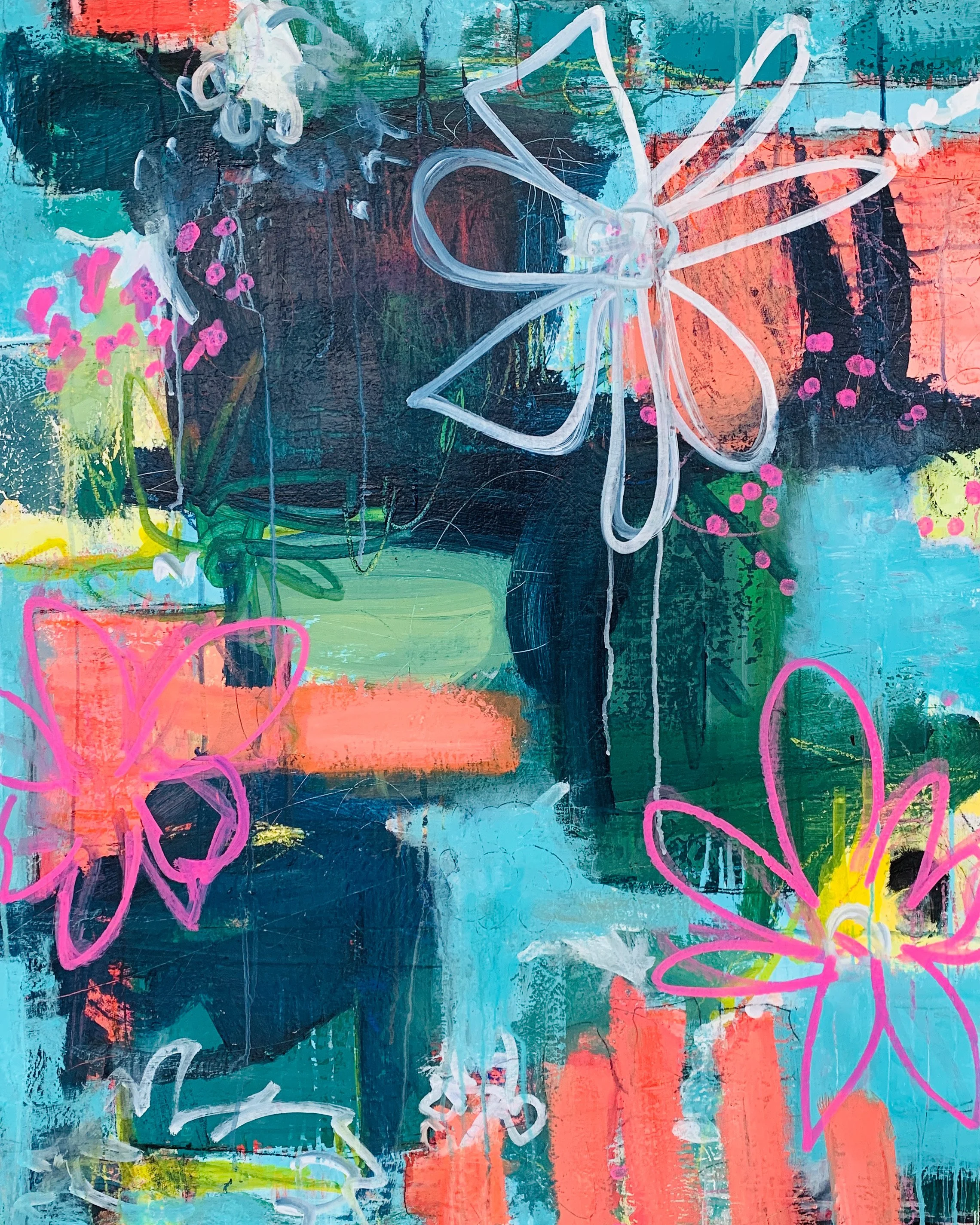 "Flowers For Me", 30"x40"x1.5", acrylic and mixed media on canvas