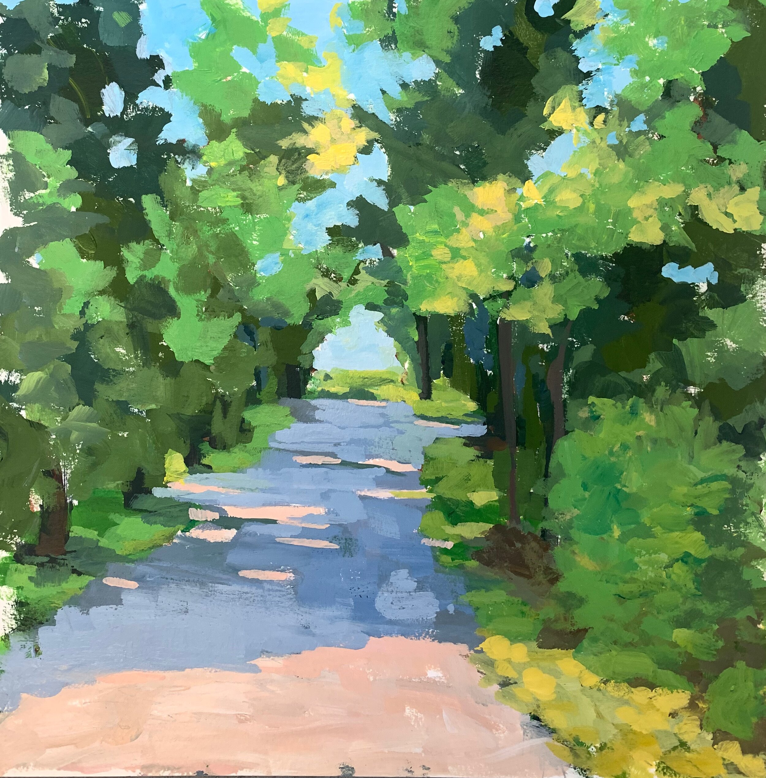 "Road to the Beach" 12'x12" acrylic on watercolor paper-SOLD
