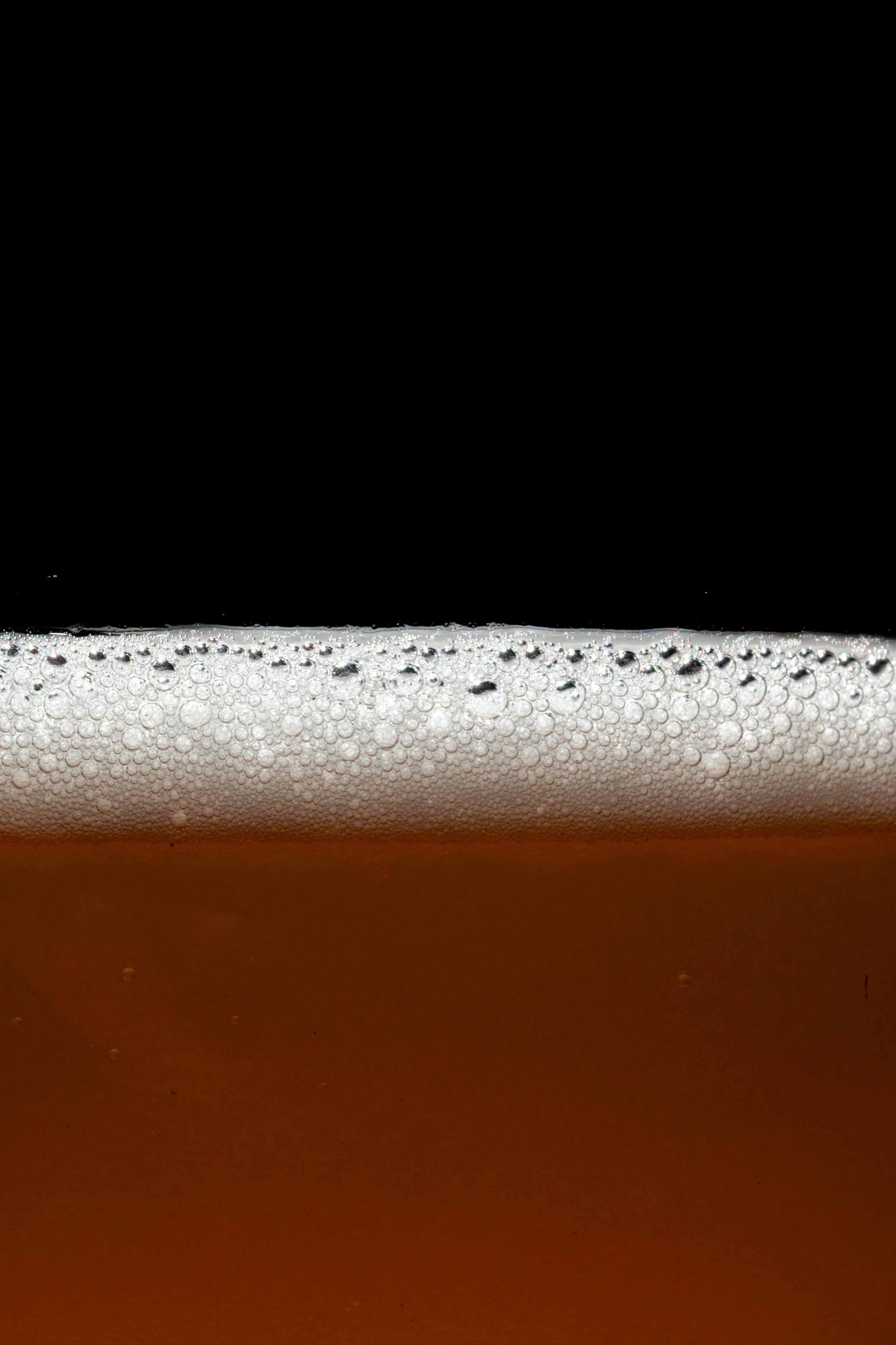 Gros plan d'un cocktails avec mousse, vue de côté, chez Blue Hill à Stone Barns