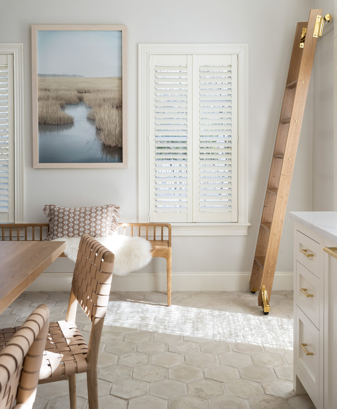 Not using the ladder? No problem, it stores to the side as a statement all on its own. Also, check out these hand-poured concrete tiles handcrafted in LA. ⠀⠀⠀⠀⠀⠀⠀⠀⠀
⠀⠀⠀⠀⠀⠀⠀⠀⠀
⠀⠀⠀⠀⠀⠀⠀⠀⠀
Design: Holly + Tina @hollygagne⠀⠀⠀⠀⠀⠀⠀⠀⠀
GC &amp; Millwork: @pre