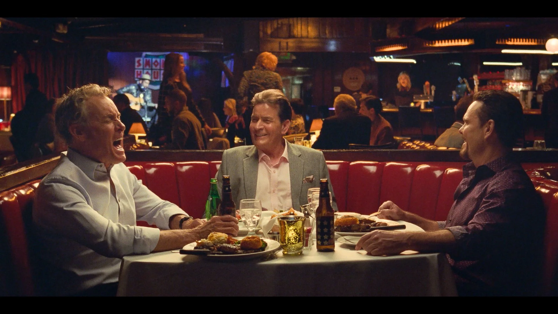 Charlie Sheen, Kevin Dillon, and John C. McGinley filming Ramble On at the Smokehouse in Burbank