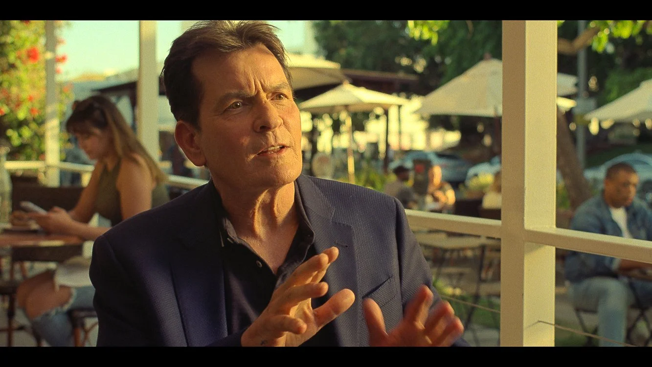 Charlie Sheen filming Ramble On at Michael's restaurant in Santa Monica