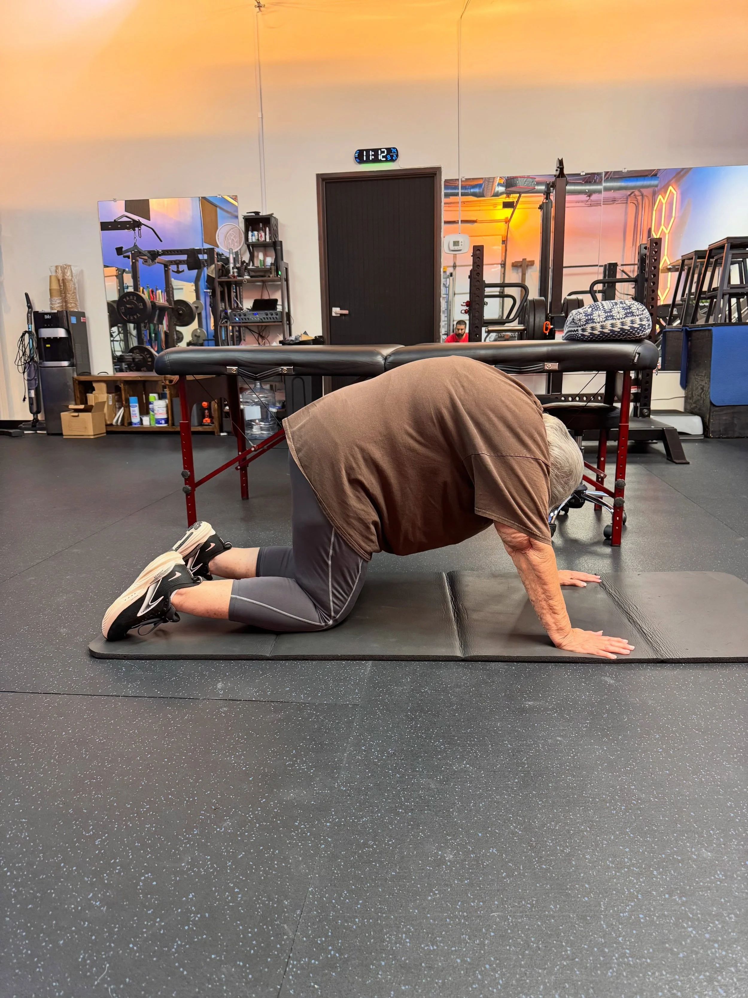 My client Gaile is down over 70 pounds and is officially doing spinal segmentation from the floor and not a chair. She original came to me from another training studio because they didn&rsquo;t know what to do with her because of her injury history. 