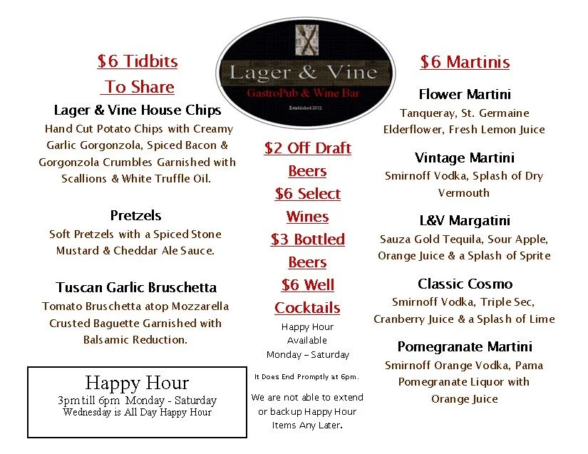 Specials — Lager & Vine GastroPub & Wine Bar