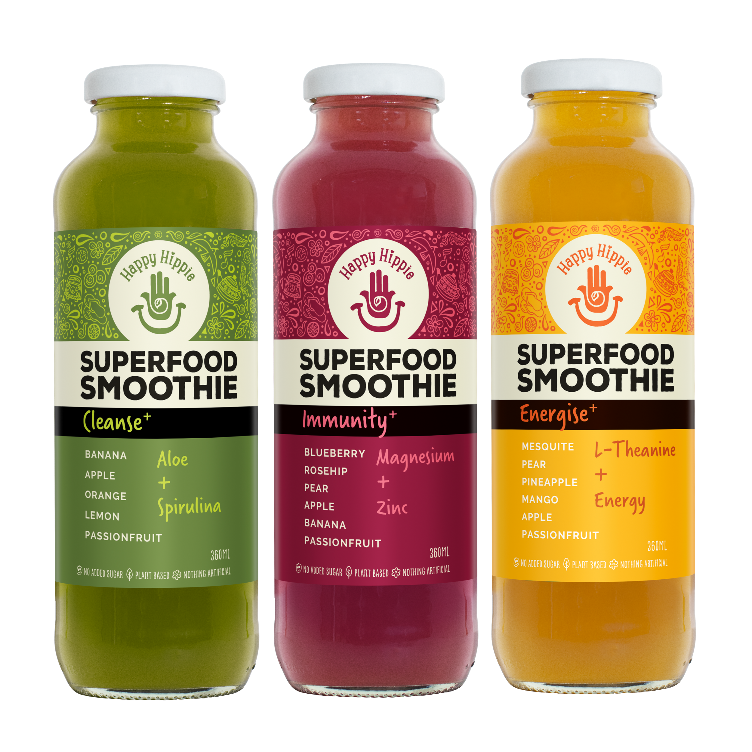 Happy Hippie Superfood Smoothie Mixed Box- 12 x 360ml