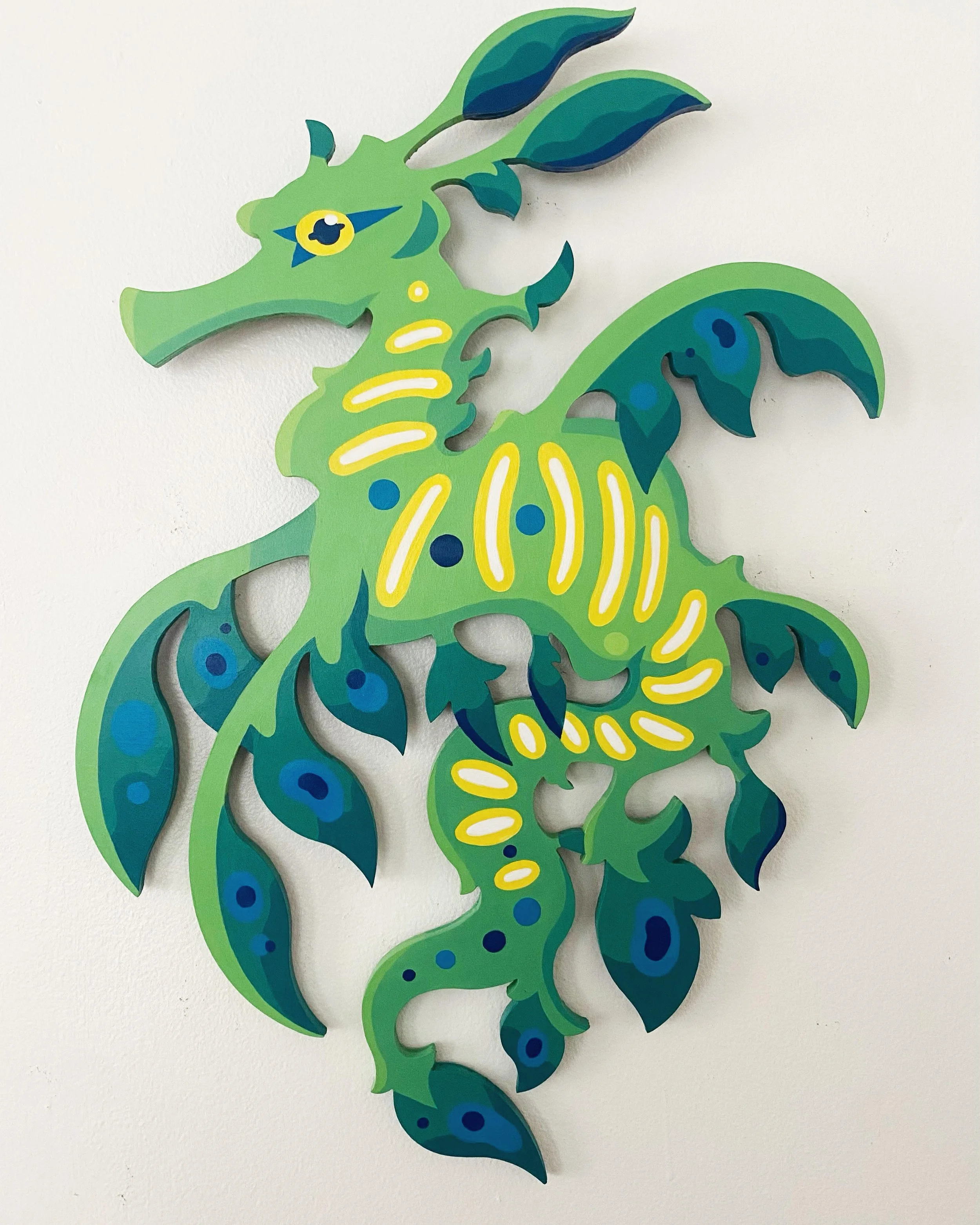 "Sea Dragon"- 2025, Acrylic and Latex Paint on Shaped Wood