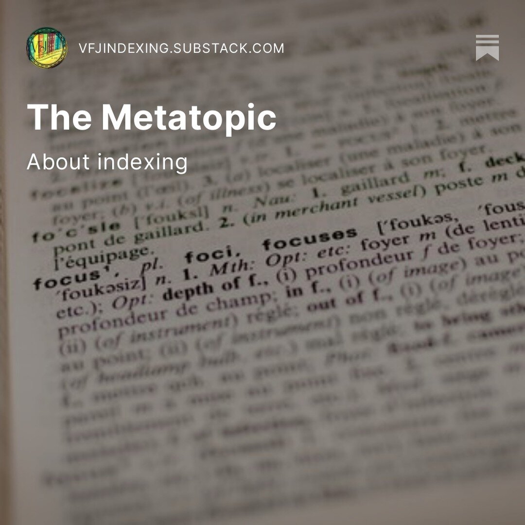 A new #substack post is up! It's about a crucial indexing concept: the metatopic. 📚✨

#indexingbooks #bookindexing #indexing #indexersofinstagram #metatopic #books #linkinbio