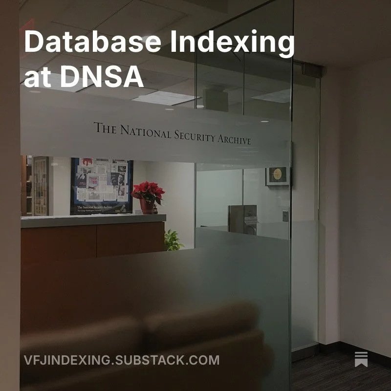 A new Substack post is up! News about a recent-ish contract to help index and abstract declassified government documents for publication on the Digital National Security Archive, a @proquest database. 📚✨

🔗 https://vfjindexing.substack.com/p/databa