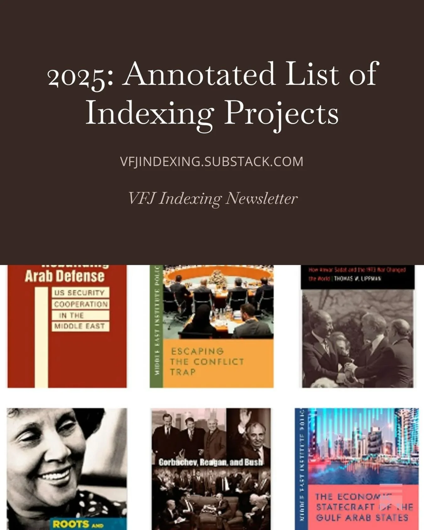 Check out my list of 2025 indexing projects &mdash; including databases &amp; books! 📚✨

🔗 https://vfjindexing.substack.com/p/2025-annotated-list-of-indexing-projects

#indexedbyvfj #books #databases