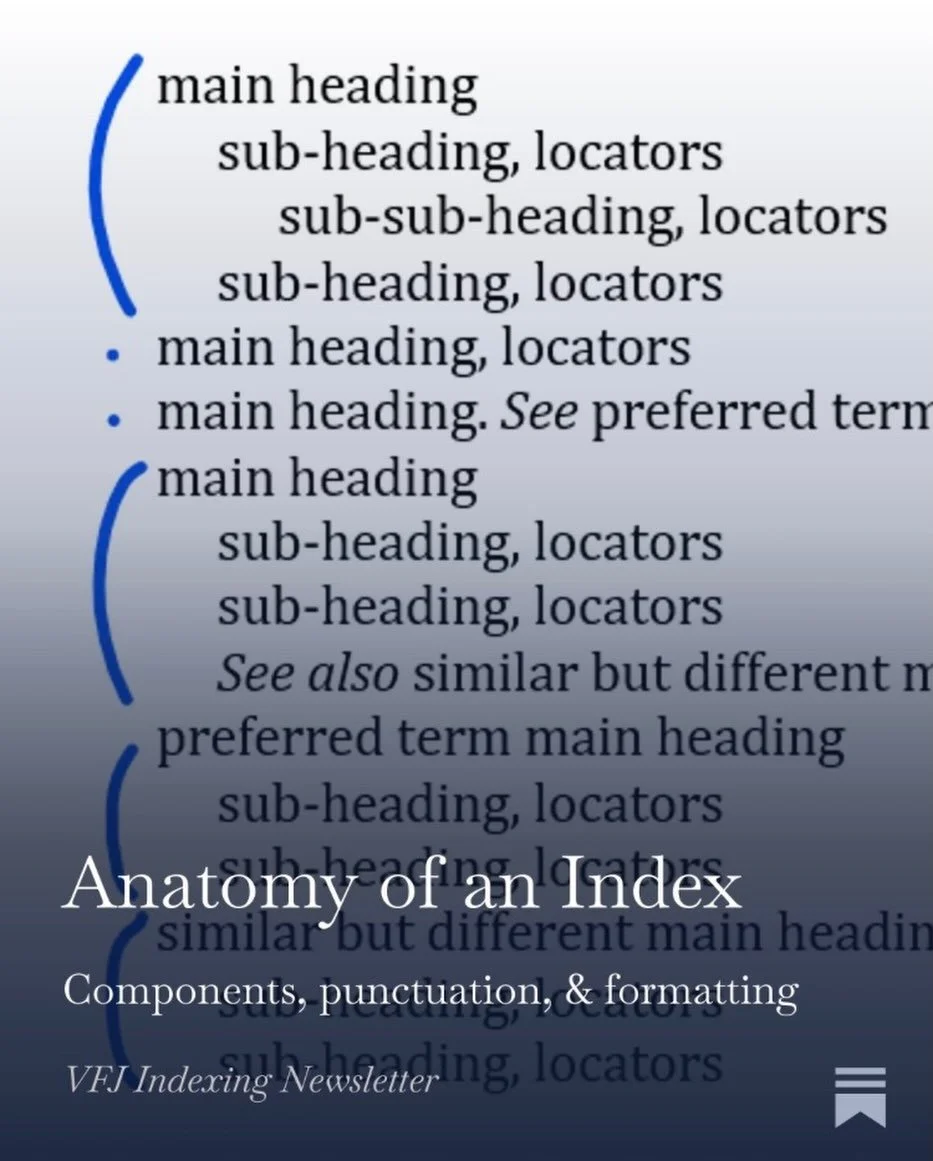 A new Substack post is up! Read it to find out about the components, punctuation, and formatting of indexes. 📚✨

🔗 https://vfjindexing.substack.com/p/anatomy-of-an-index

#bookindexing #indexingbooks #substack