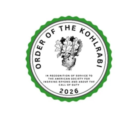 Order of the Kohlrabi &ldquo;In recognition of service to the American Society for Indexing beyond and above the call of duty&rdquo; ✨
Awarded to me in 2026 &amp; in 2024 📚✨

It&rsquo;s such an unexpected pleasure to be able to participate the way I