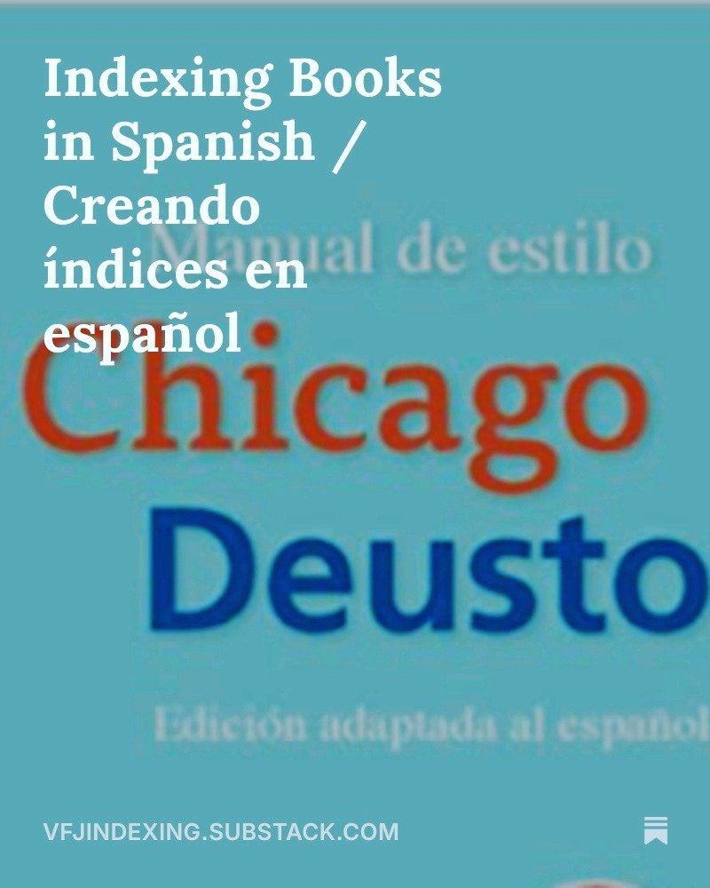 Here's another Substack post for you, on indexing books in Spanish. 📚✨

#bookindexing #indexingbooks #indizarlibros #libros #indices #deusto