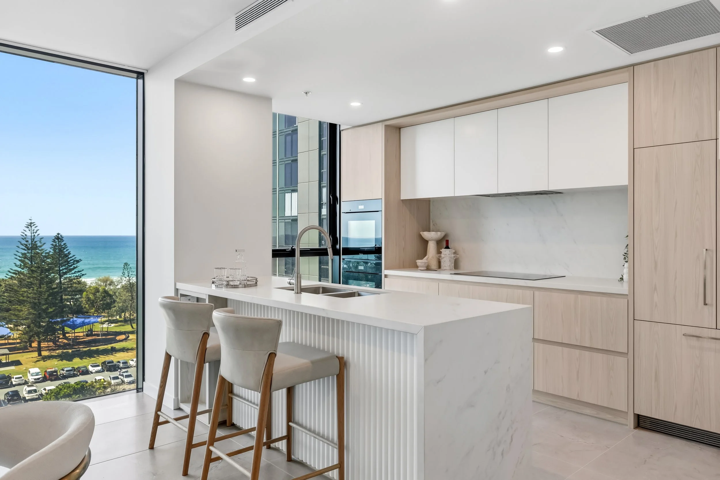 kitchen bench with view